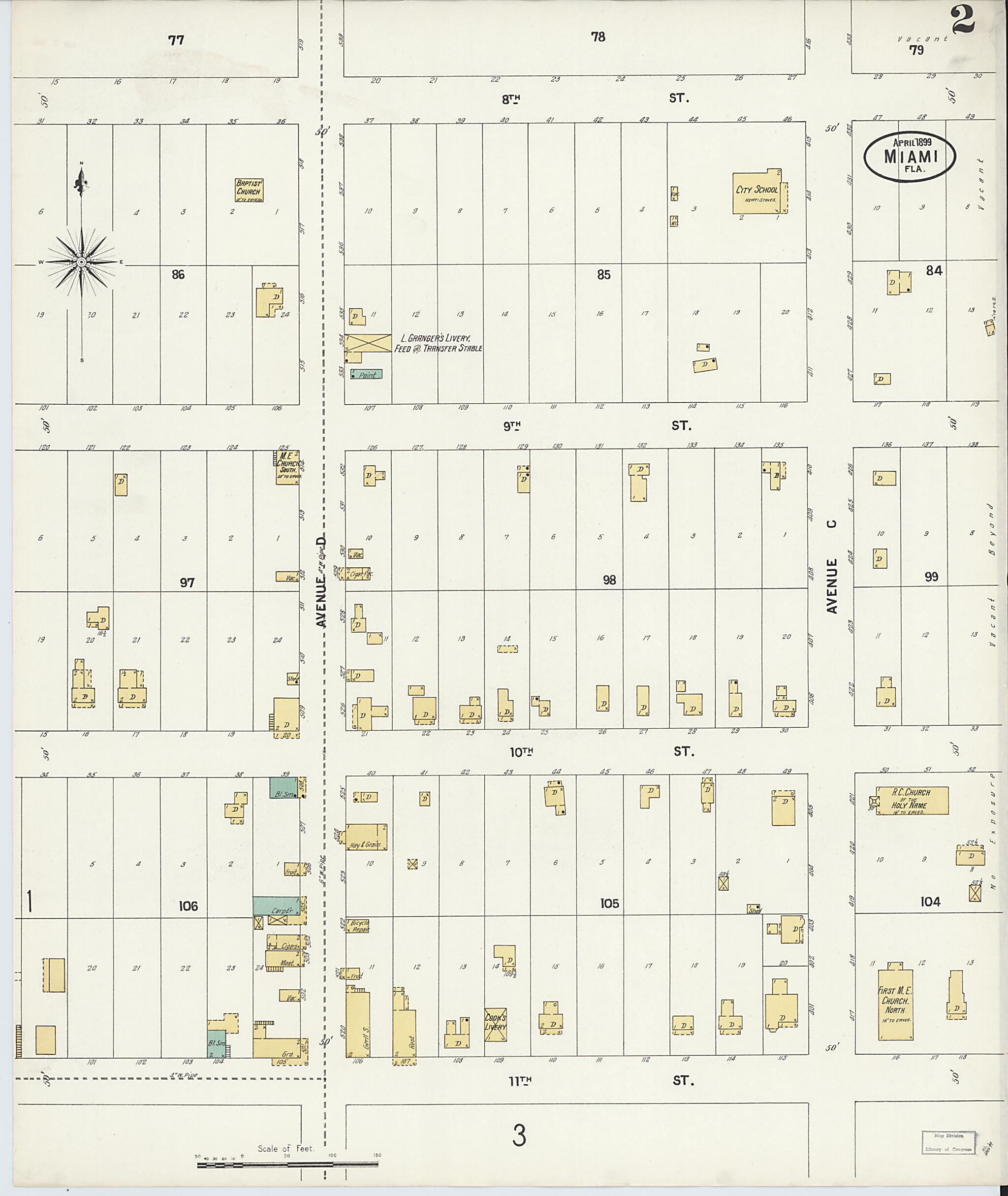 This old map of Miami, Dade County, Florida was created by Sanborn Map Company in 1899