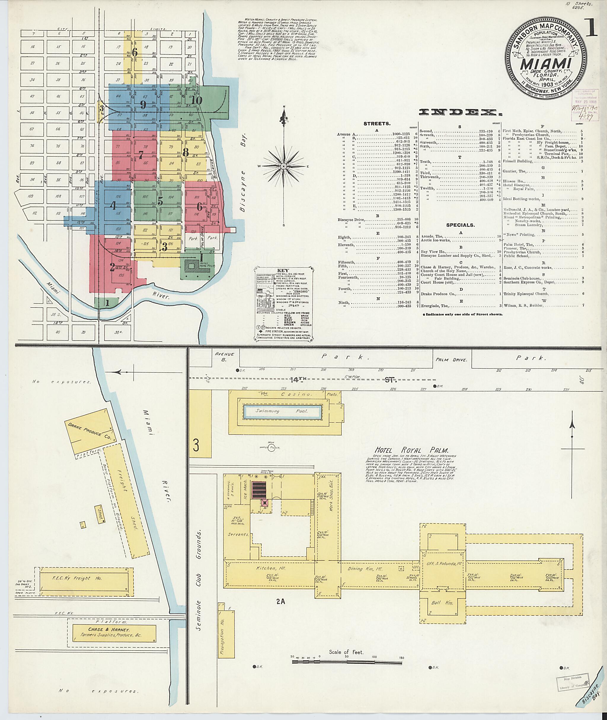 This old map of Miami, Dade County, Florida was created by Sanborn Map Company in 1903