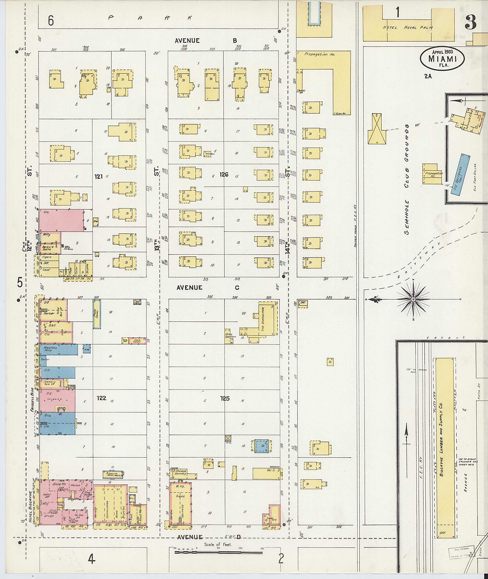 This old map of Miami, Dade County, Florida was created by Sanborn Map Company in 1903