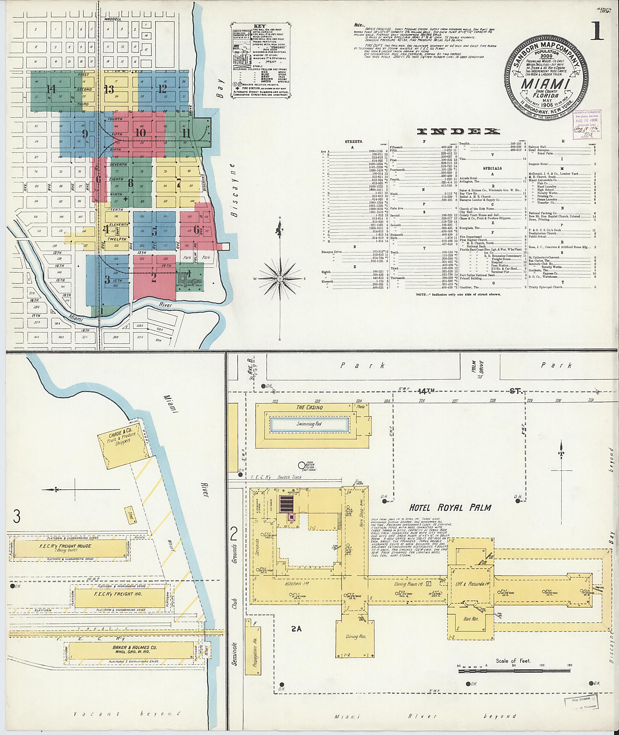 This old map of Miami, Dade County, Florida was created by Sanborn Map Company in 1906