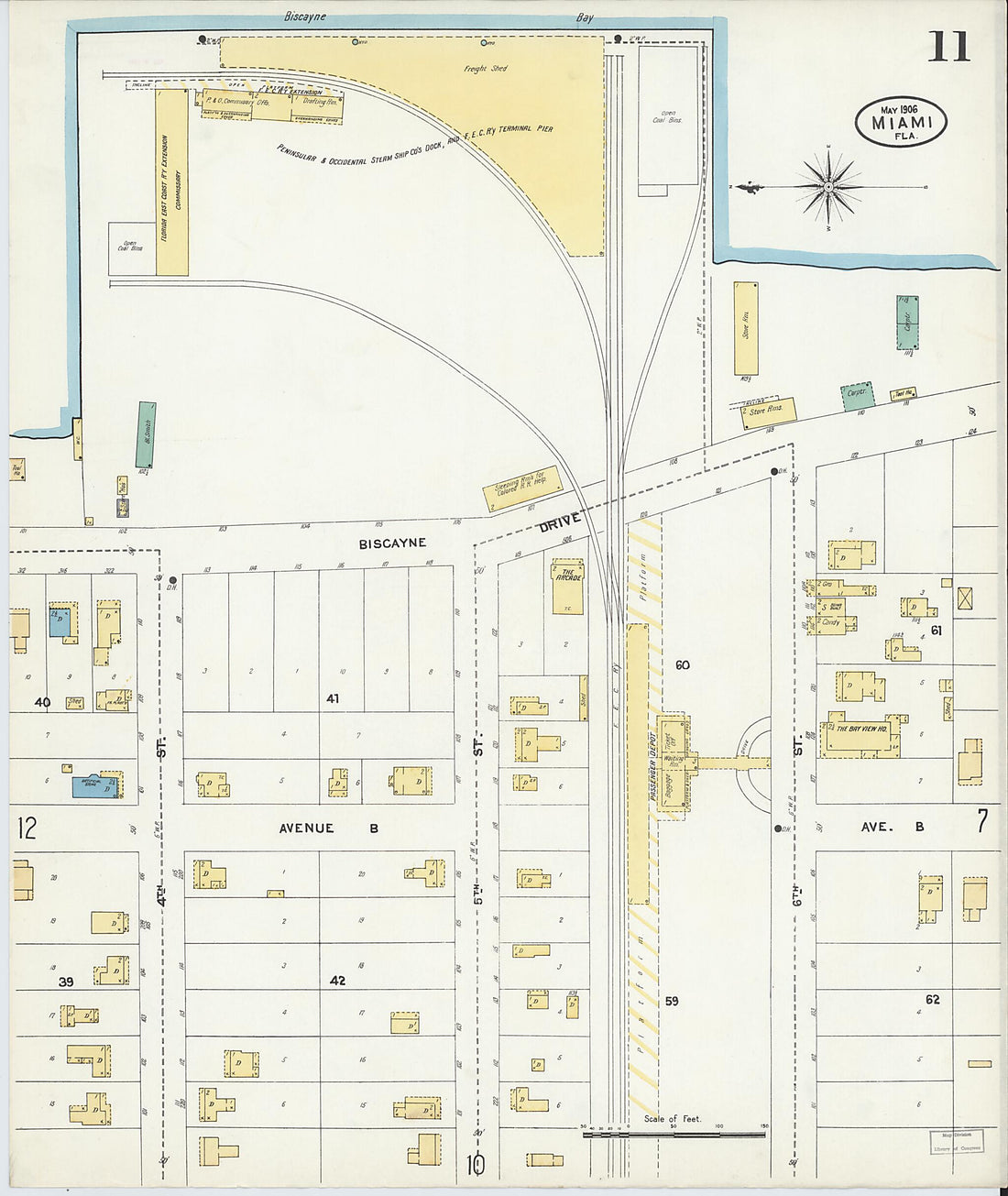 This old map of Miami, Dade County, Florida was created by Sanborn Map Company in 1906