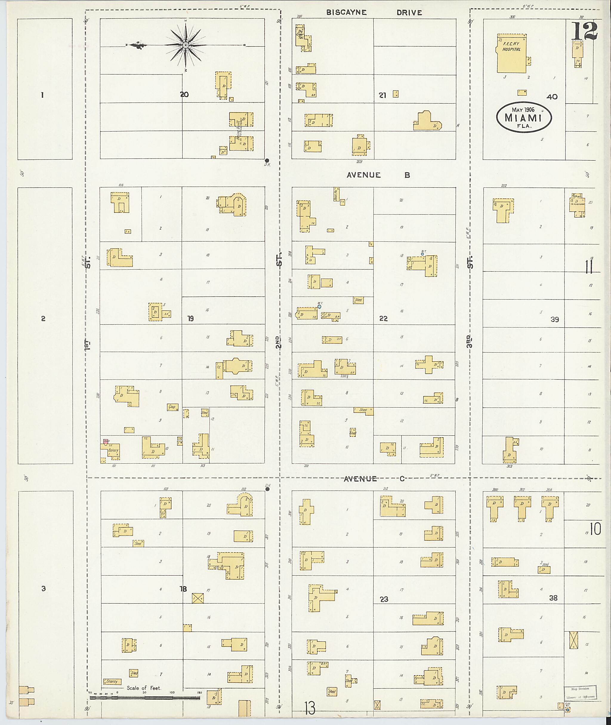 This old map of Miami, Dade County, Florida was created by Sanborn Map Company in 1906