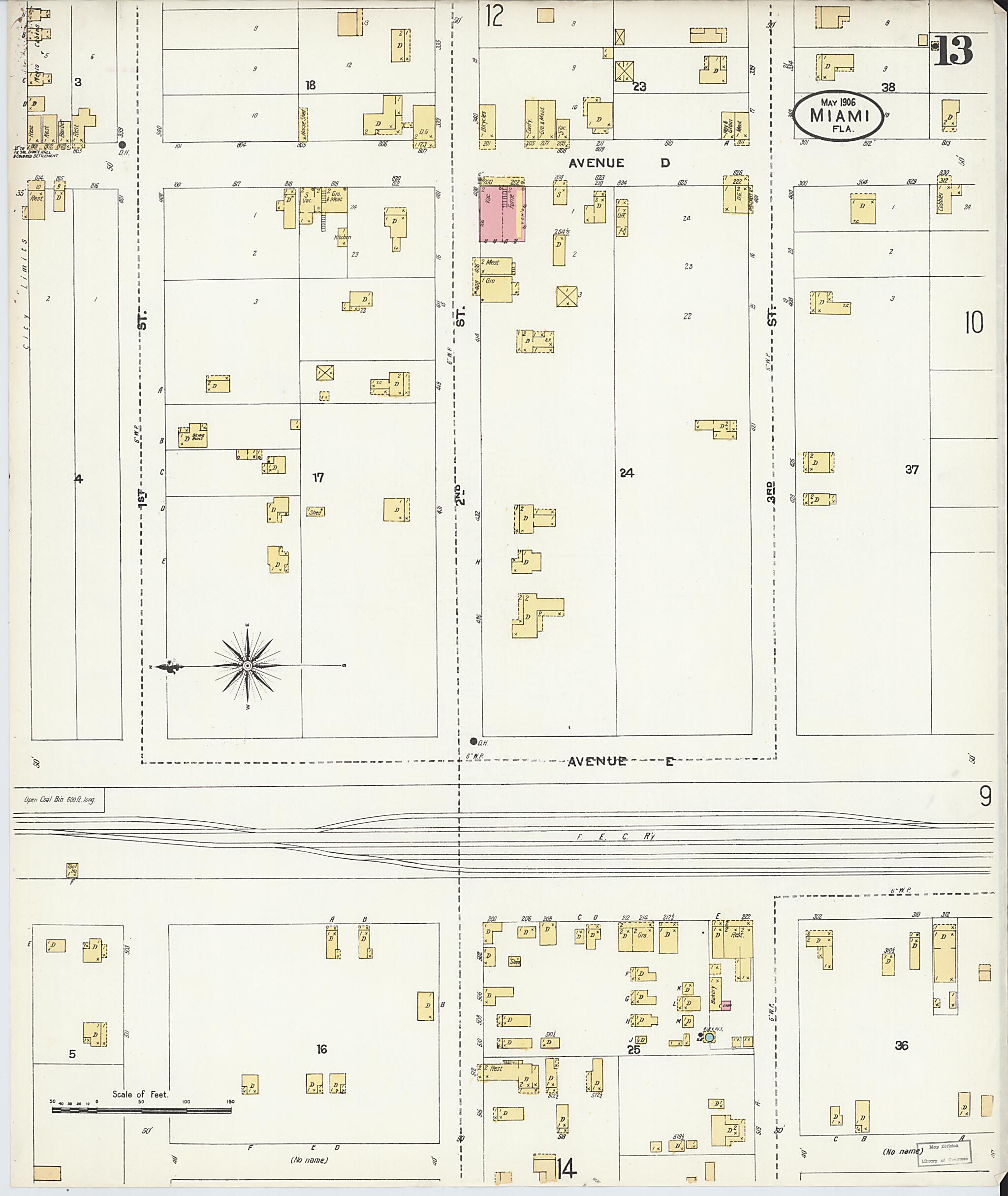 This old map of Miami, Dade County, Florida was created by Sanborn Map Company in 1906