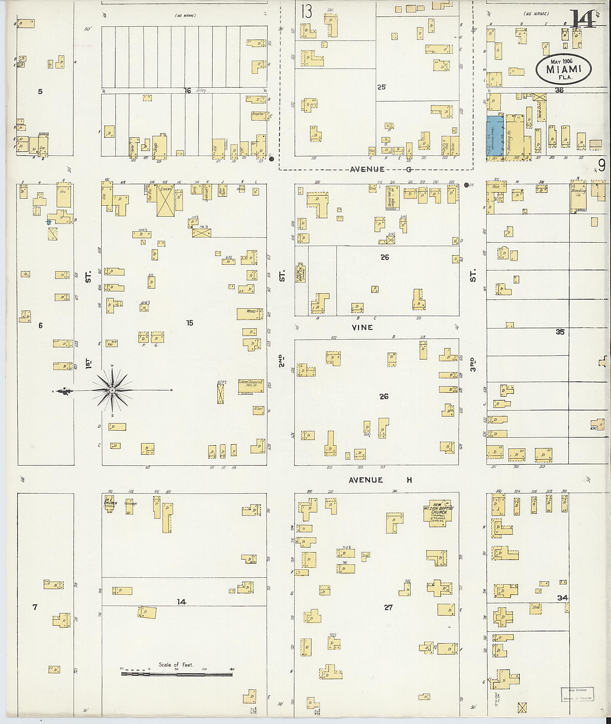 This old map of Miami, Dade County, Florida was created by Sanborn Map Company in 1906