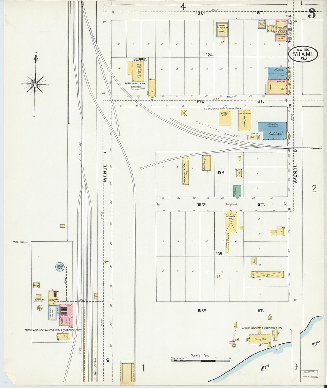 This old map of Miami, Dade County, Florida was created by Sanborn Map Company in 1906