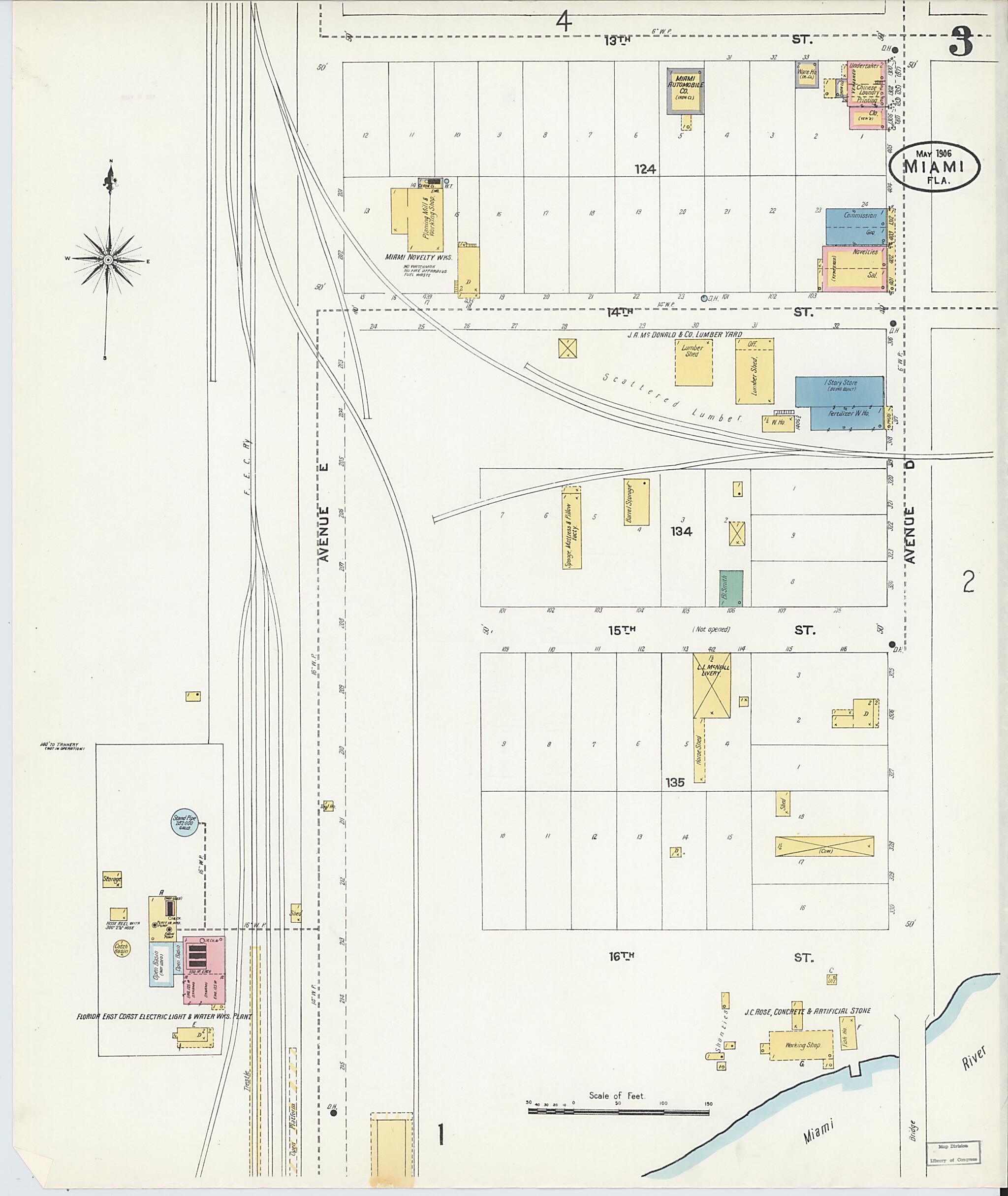This old map of Miami, Dade County, Florida was created by Sanborn Map Company in 1906