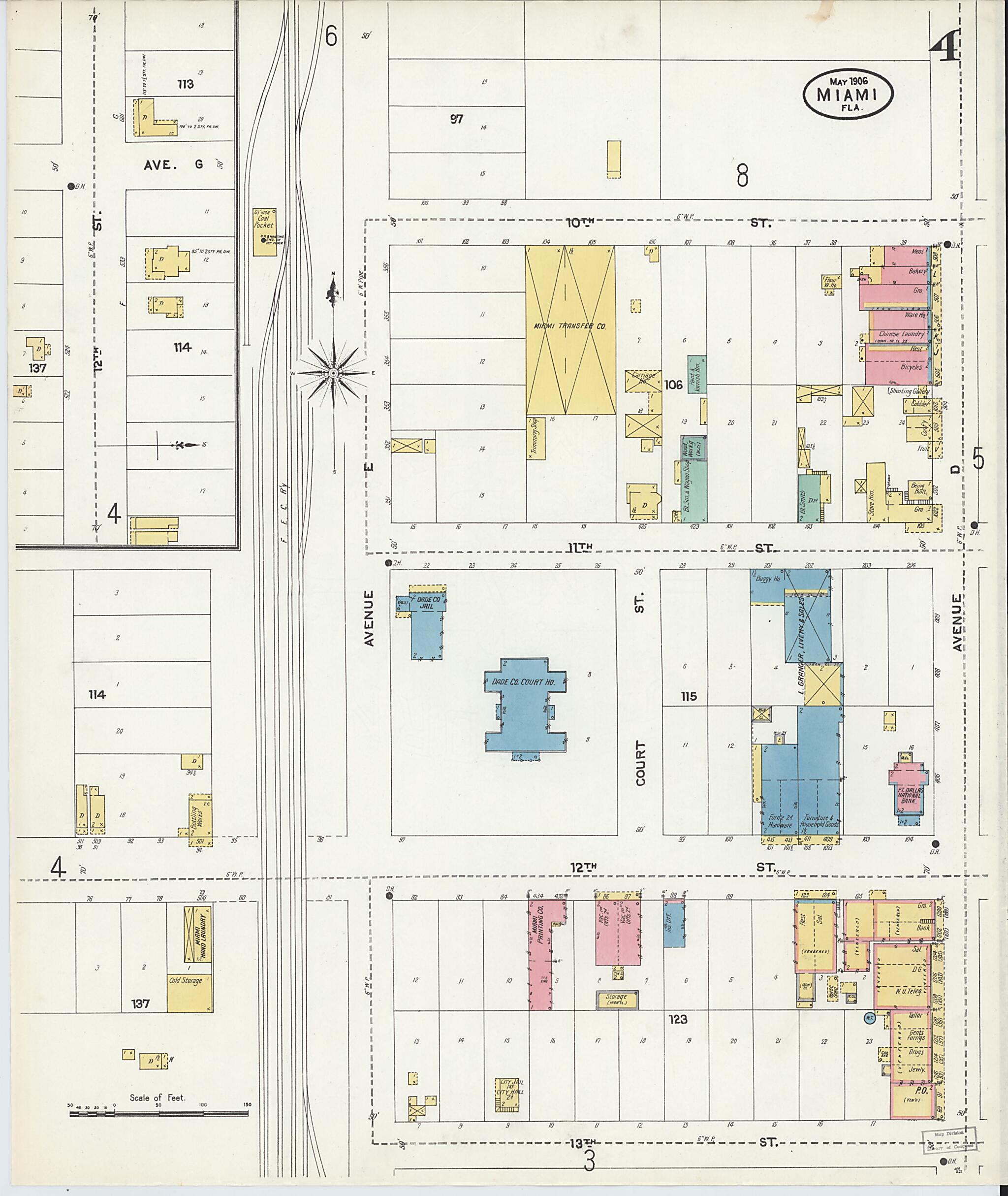 This old map of Miami, Dade County, Florida was created by Sanborn Map Company in 1906