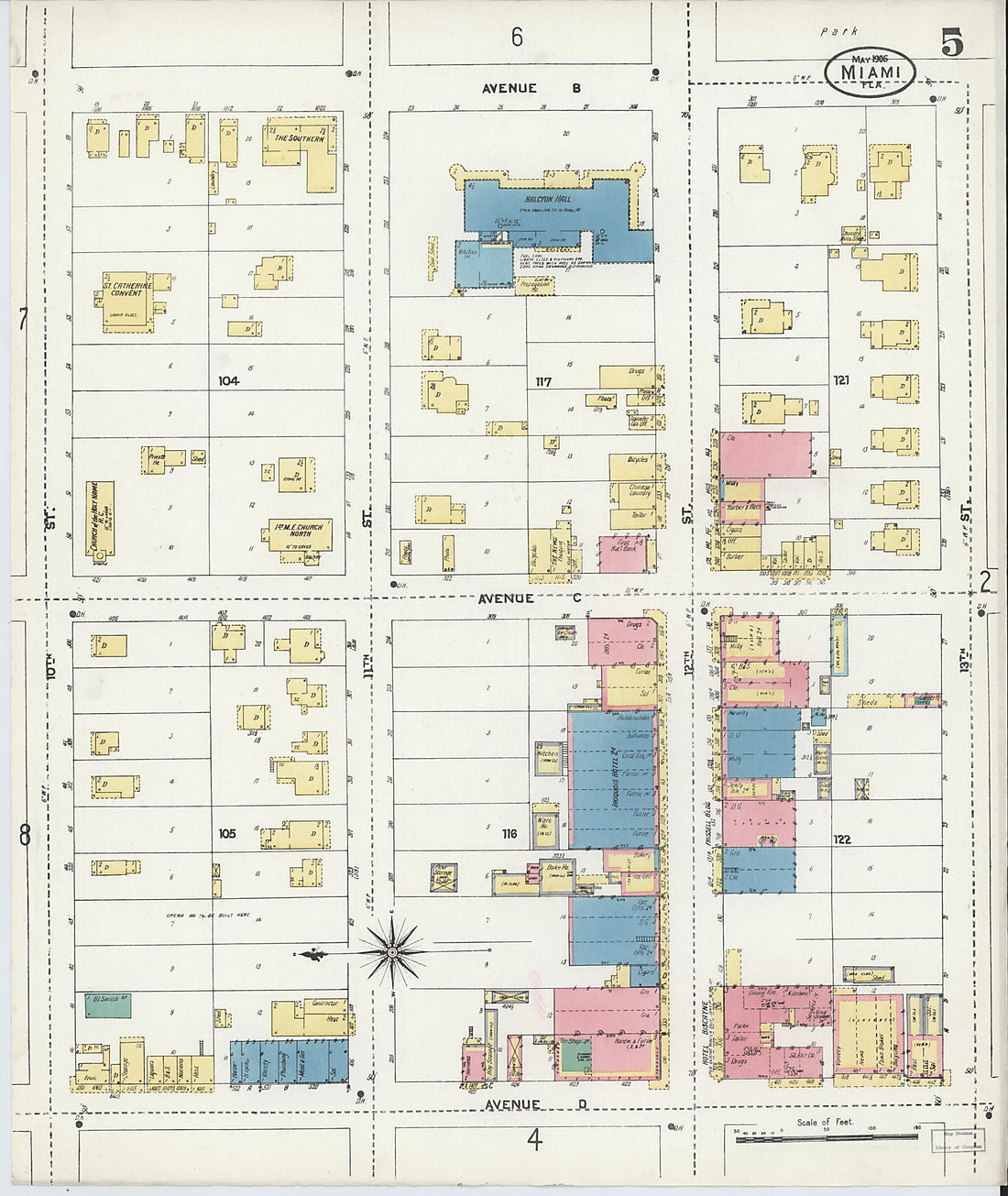 This old map of Miami, Dade County, Florida was created by Sanborn Map Company in 1906