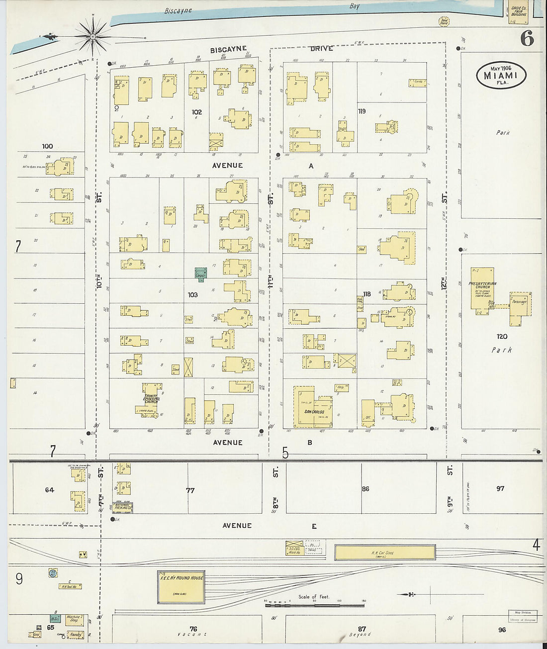 This old map of Miami, Dade County, Florida was created by Sanborn Map Company in 1906