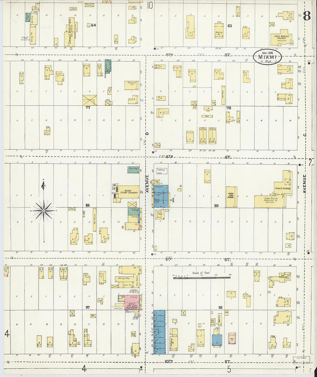 This old map of Miami, Dade County, Florida was created by Sanborn Map Company in 1906