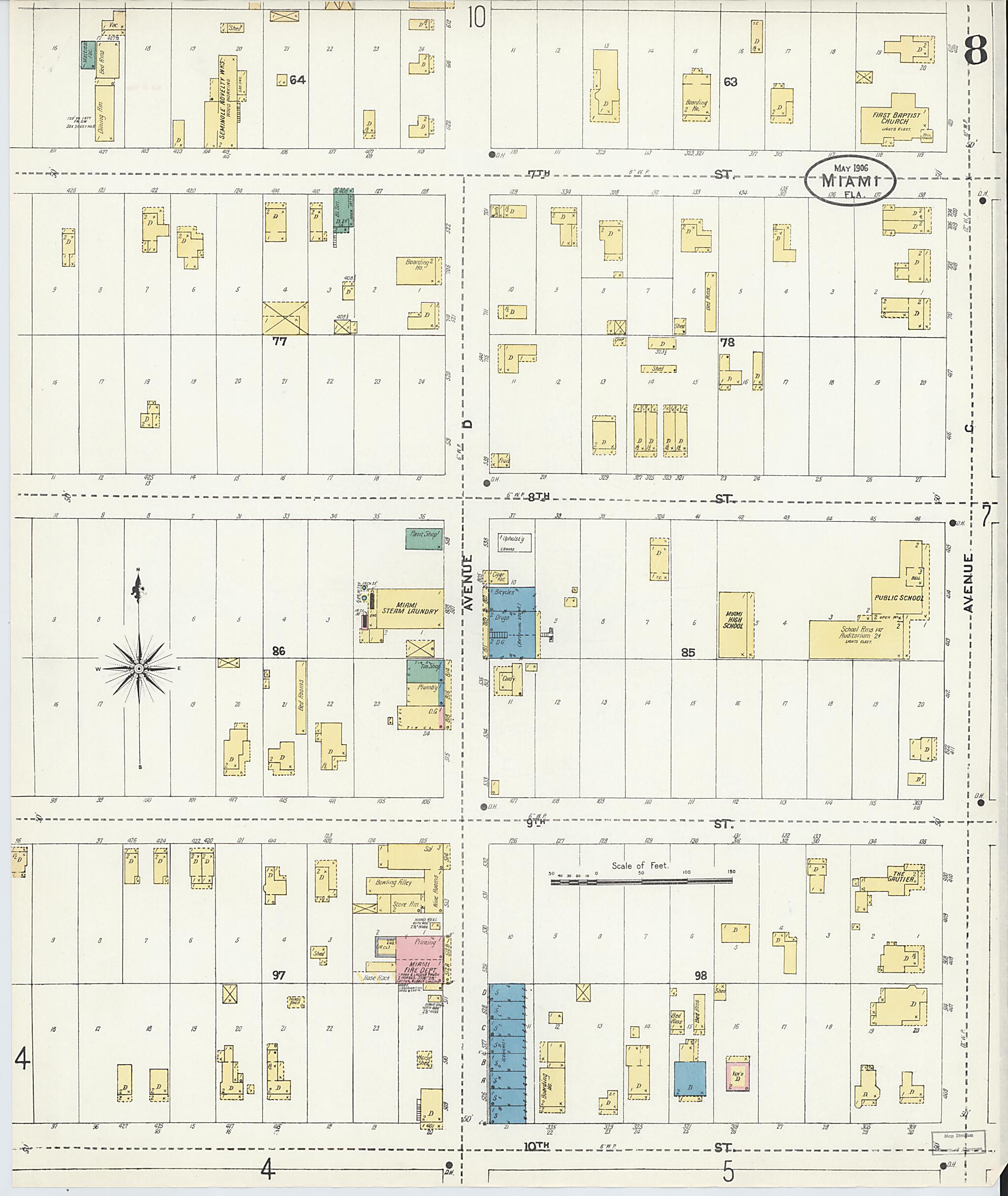 This old map of Miami, Dade County, Florida was created by Sanborn Map Company in 1906