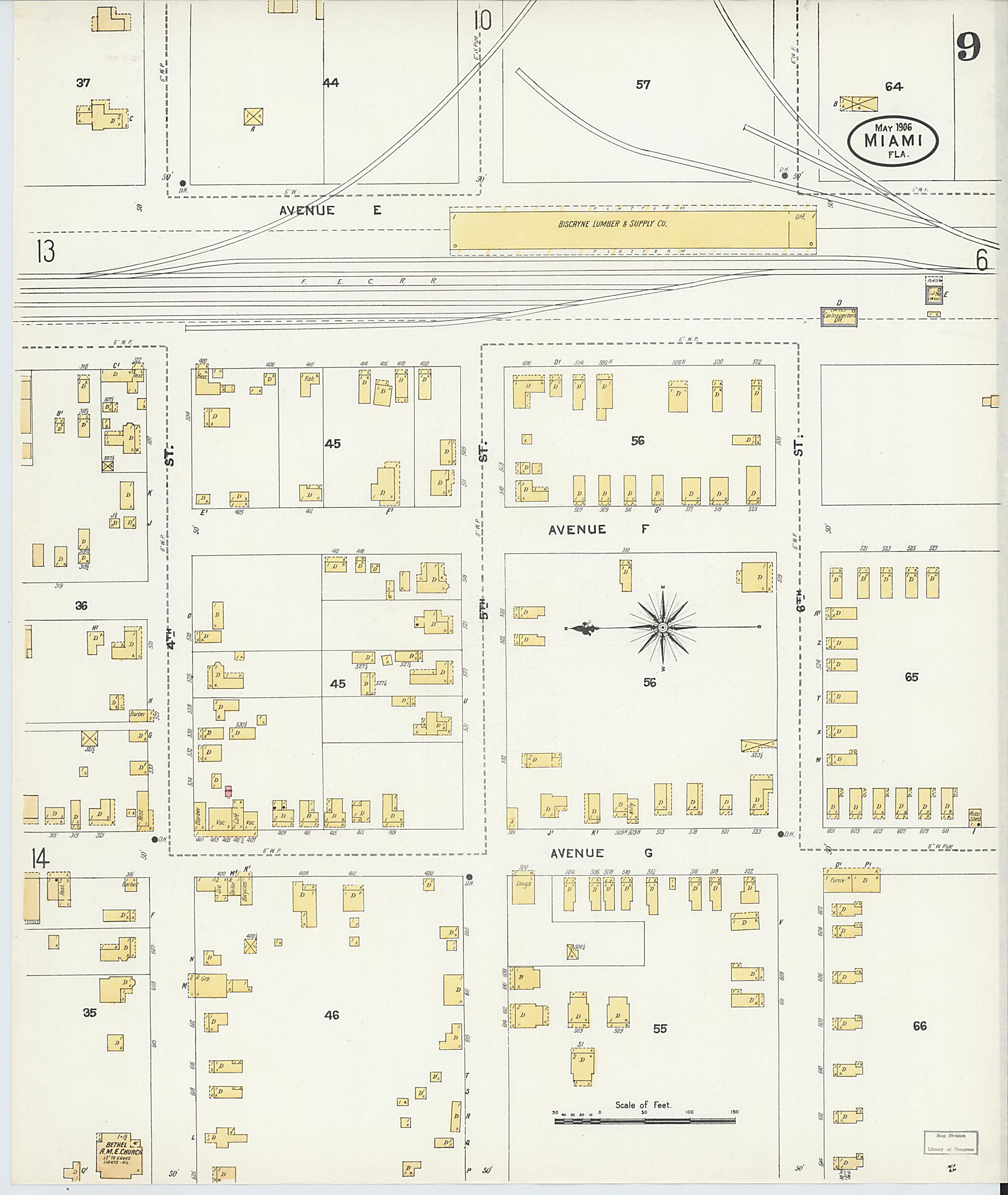 This old map of Miami, Dade County, Florida was created by Sanborn Map Company in 1906