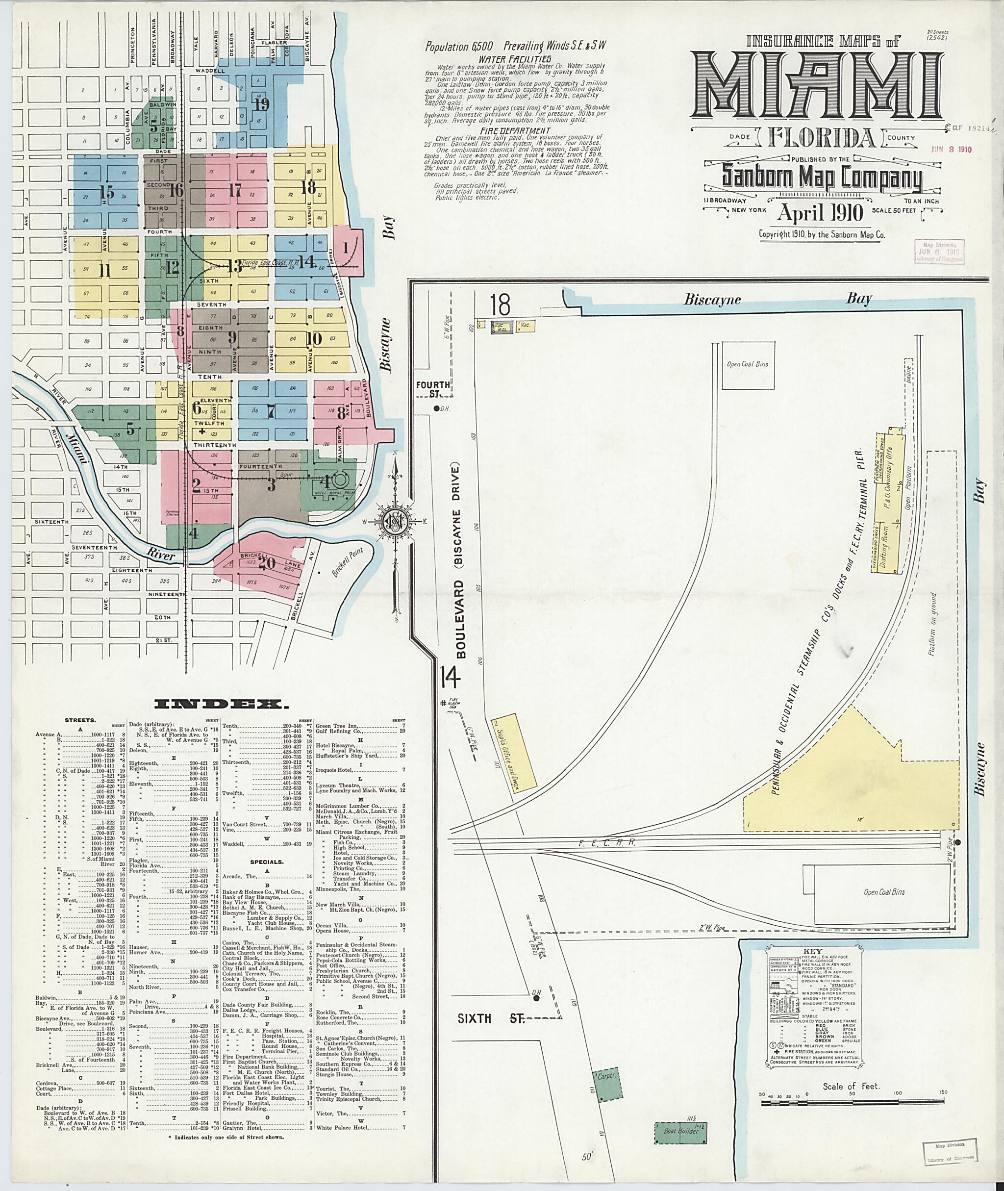 This old map of Miami, Dade County, Florida was created by Sanborn Map Company in 1910