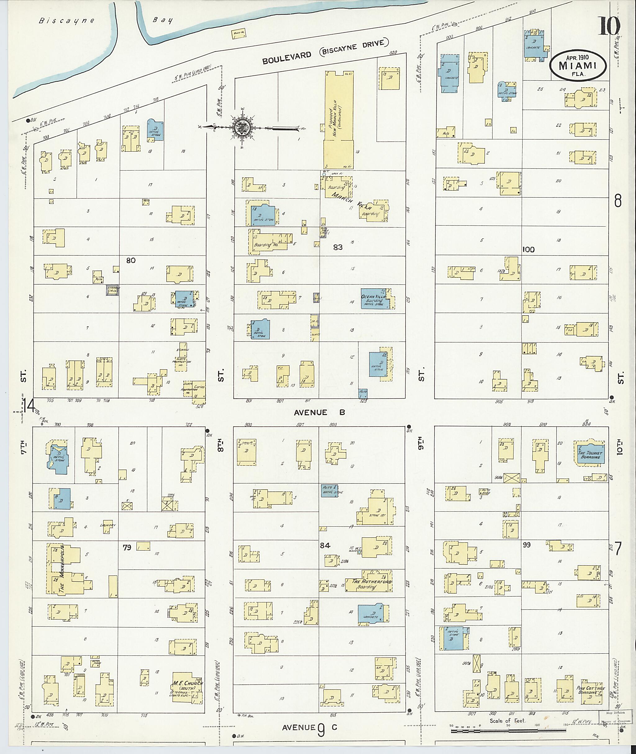 This old map of Miami, Dade County, Florida was created by Sanborn Map Company in 1910