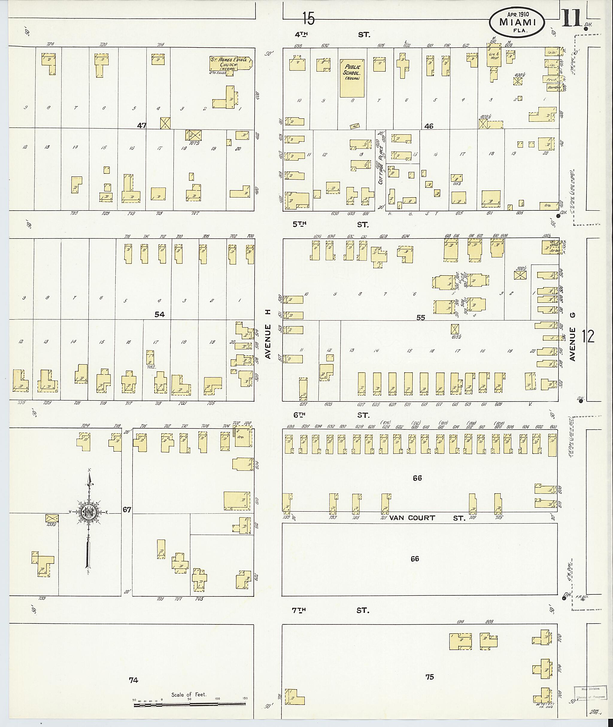 This old map of Miami, Dade County, Florida was created by Sanborn Map Company in 1910