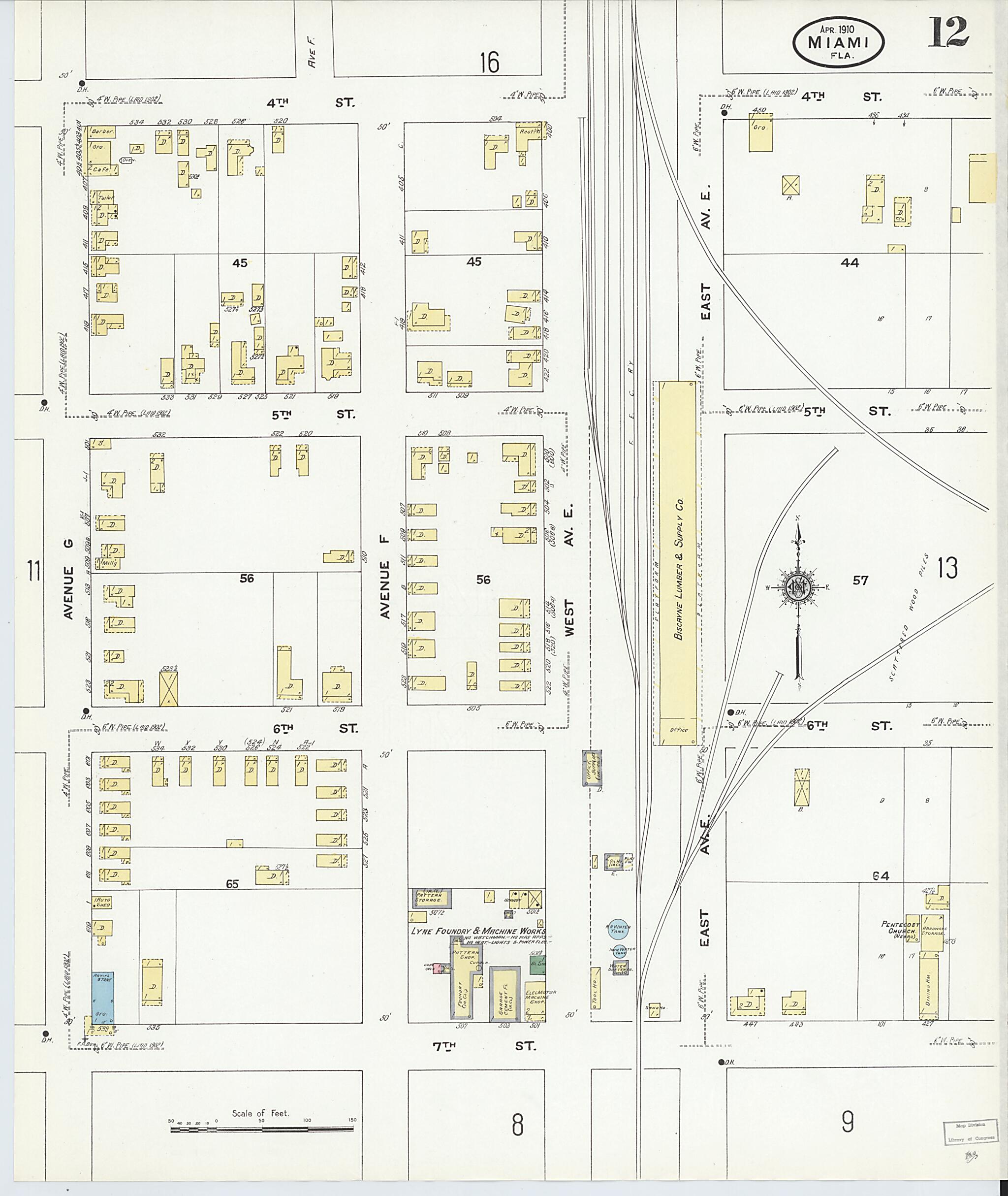 This old map of Miami, Dade County, Florida was created by Sanborn Map Company in 1910