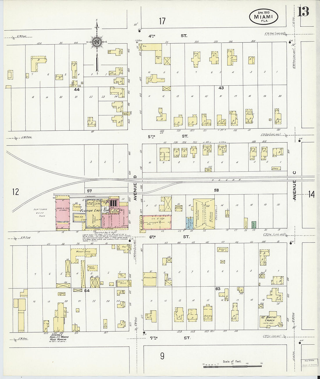 This old map of Miami, Dade County, Florida was created by Sanborn Map Company in 1910