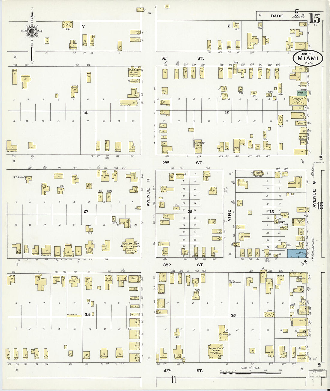 This old map of Miami, Dade County, Florida was created by Sanborn Map Company in 1910