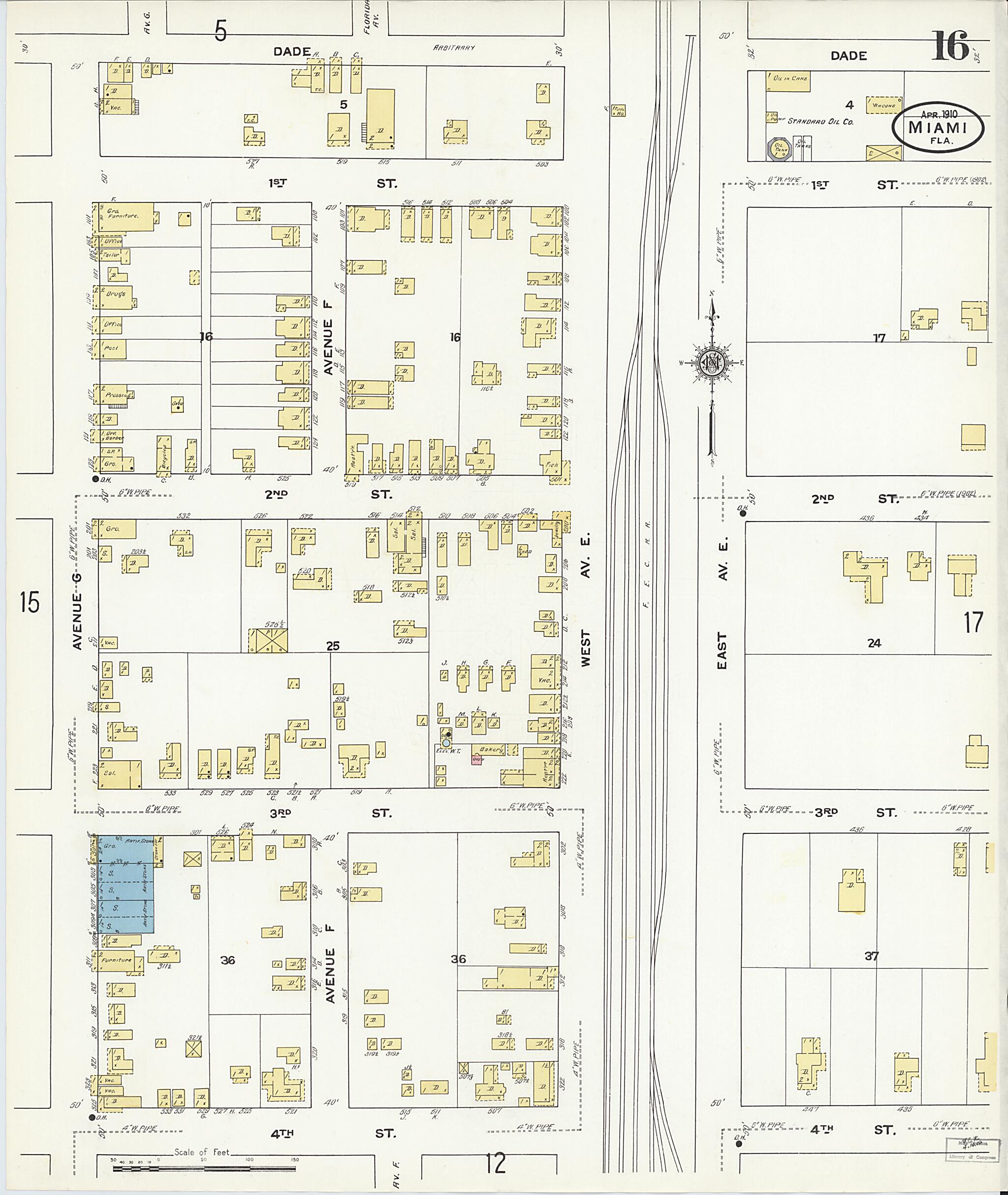 This old map of Miami, Dade County, Florida was created by Sanborn Map Company in 1910