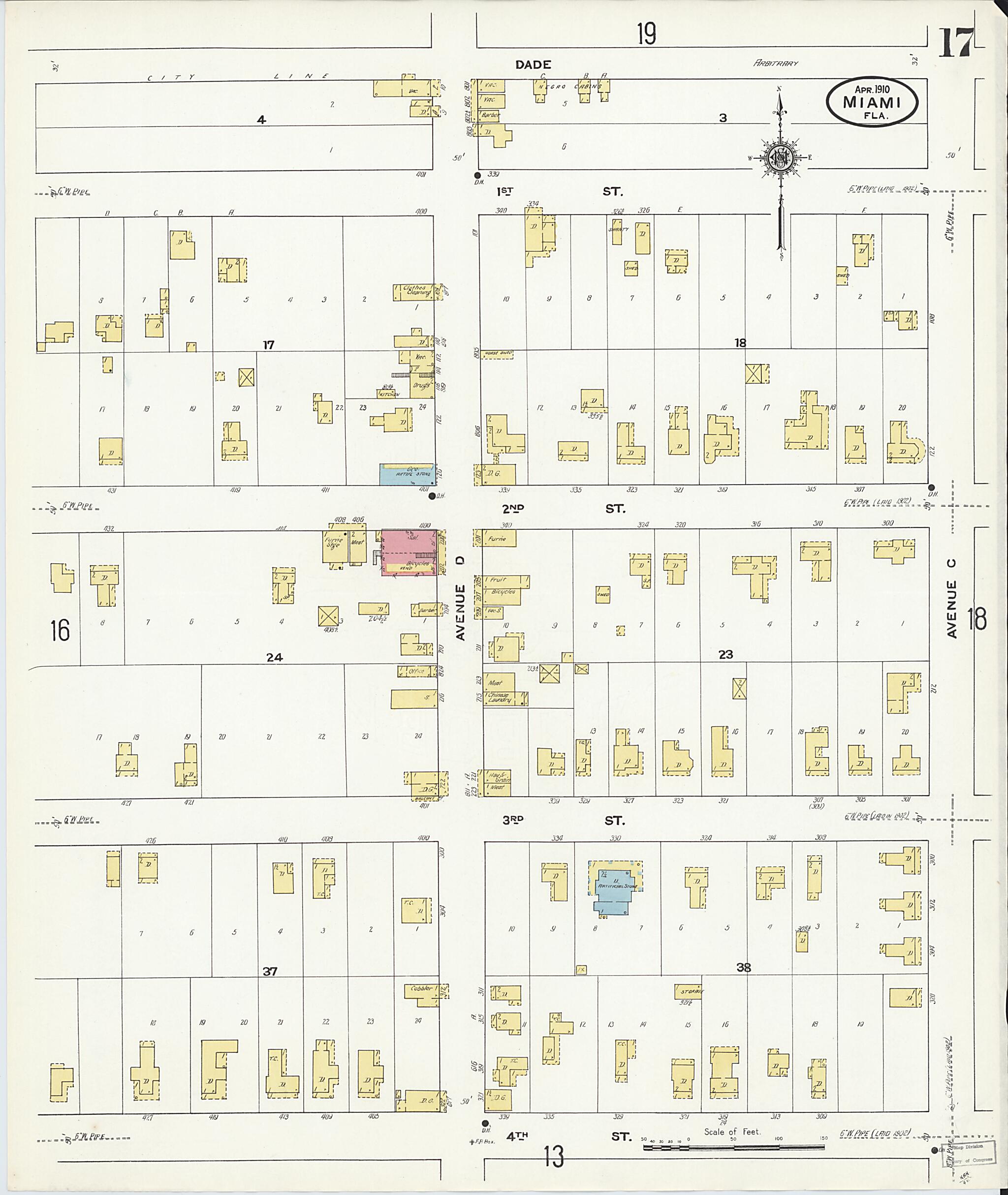 This old map of Miami, Dade County, Florida was created by Sanborn Map Company in 1910