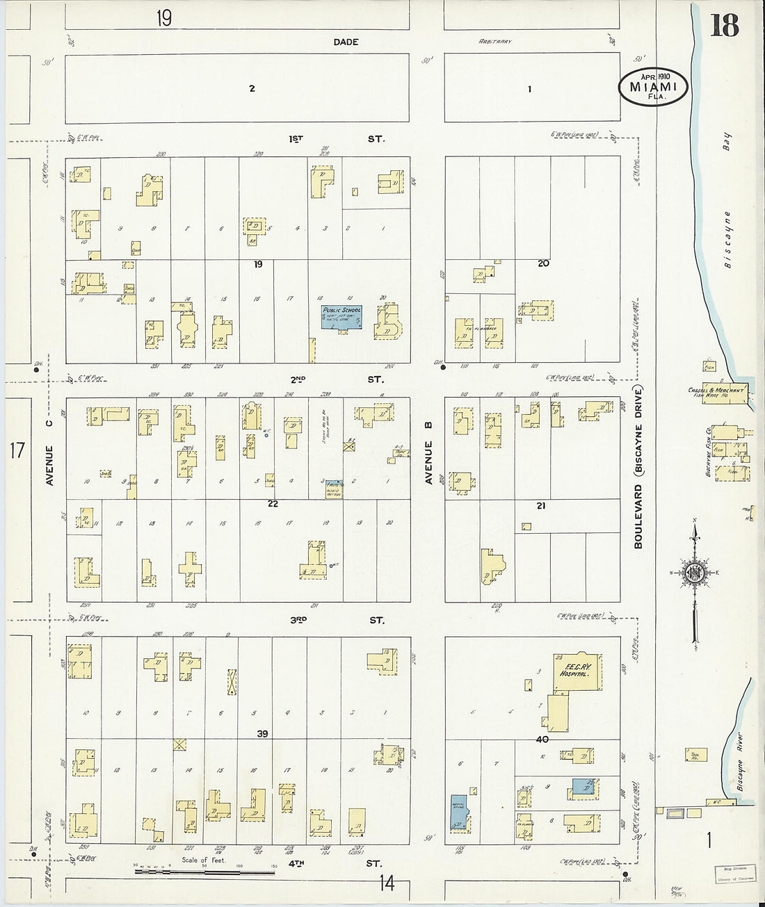 This old map of Miami, Dade County, Florida was created by Sanborn Map Company in 1910