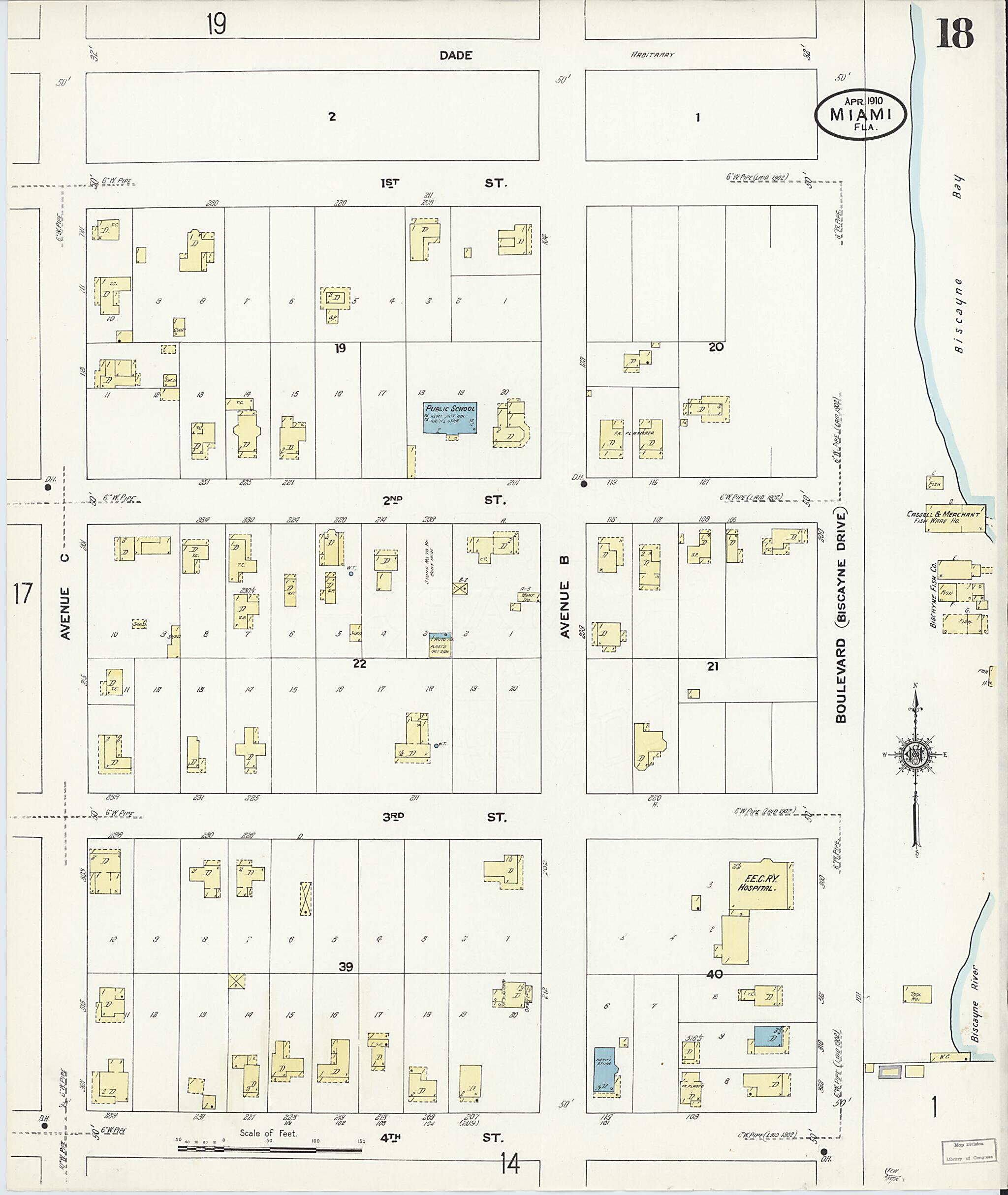 This old map of Miami, Dade County, Florida was created by Sanborn Map Company in 1910
