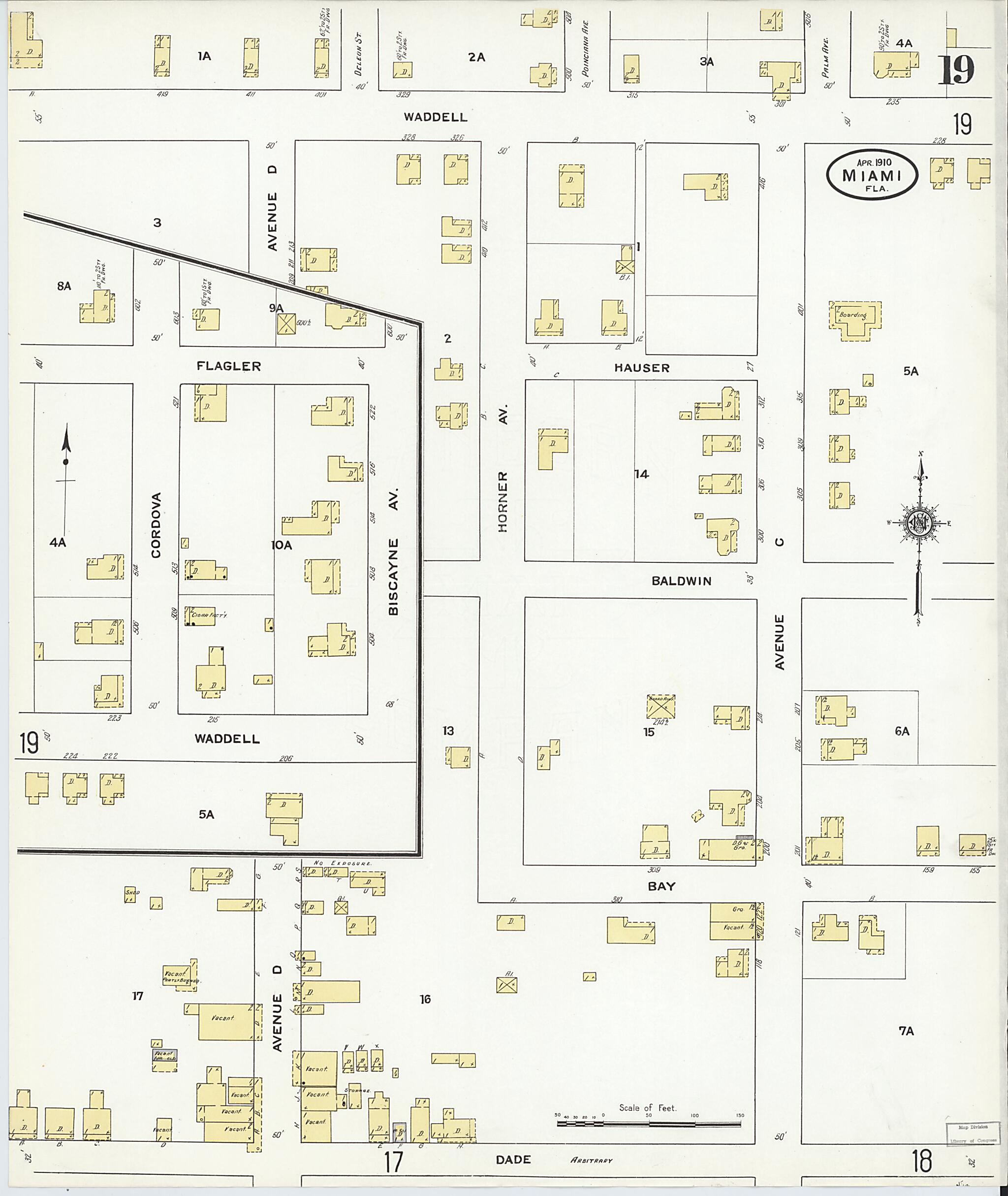 This old map of Miami, Dade County, Florida was created by Sanborn Map Company in 1910