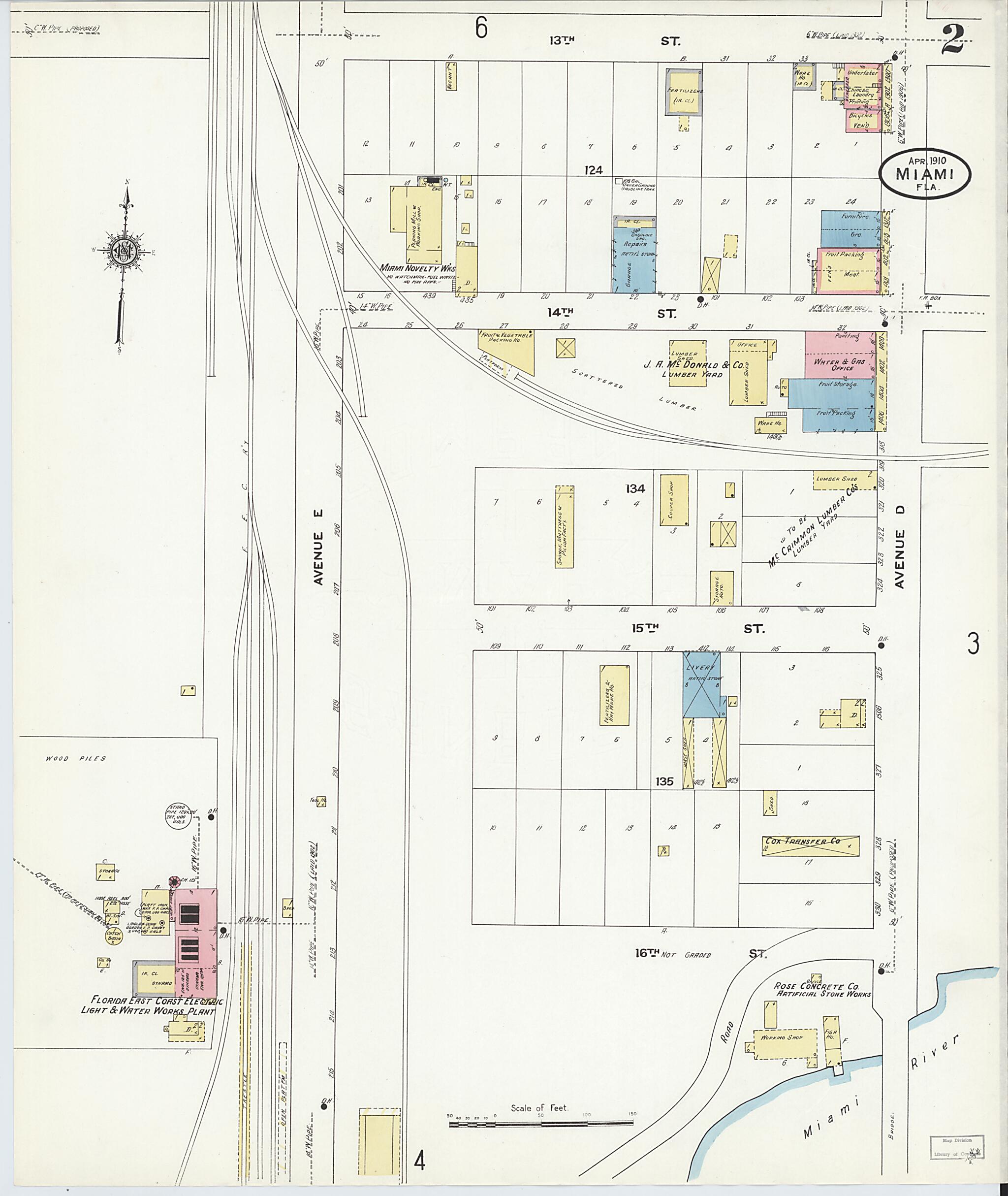 This old map of Miami, Dade County, Florida was created by Sanborn Map Company in 1910