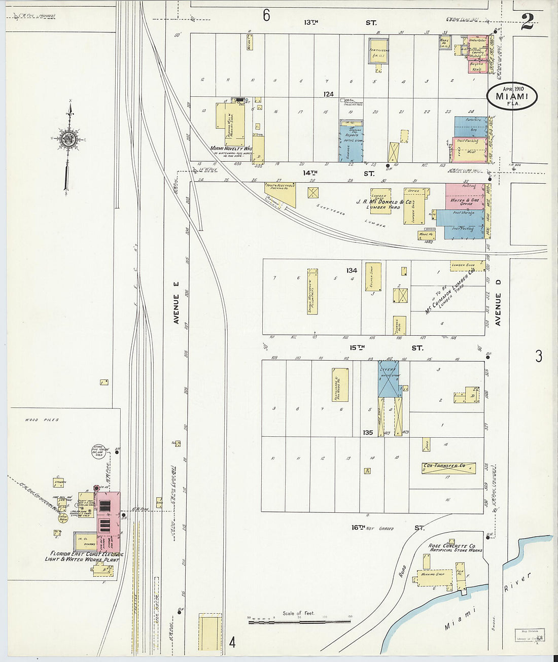 This old map of Miami, Dade County, Florida was created by Sanborn Map Company in 1910