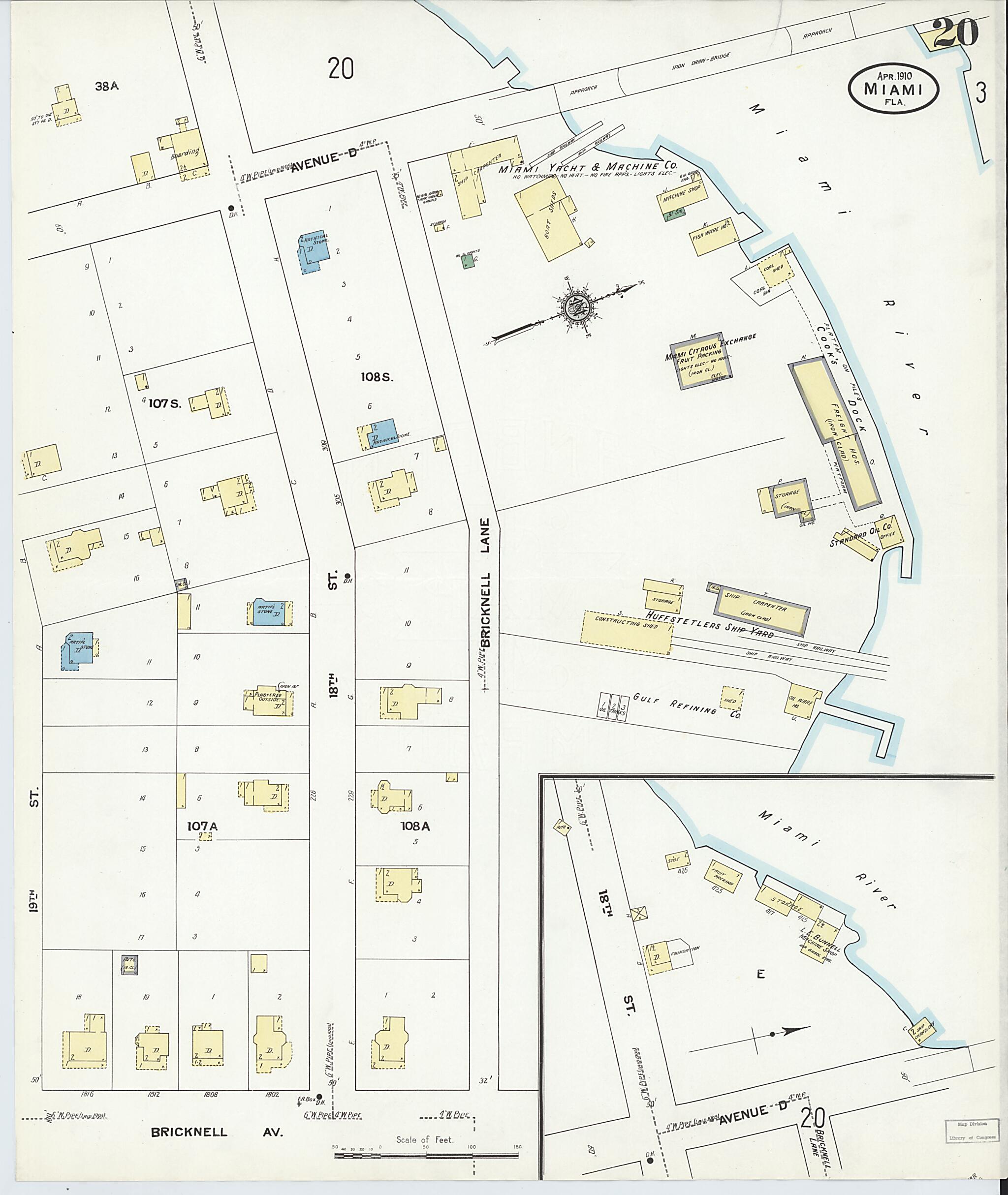 This old map of Miami, Dade County, Florida was created by Sanborn Map Company in 1910