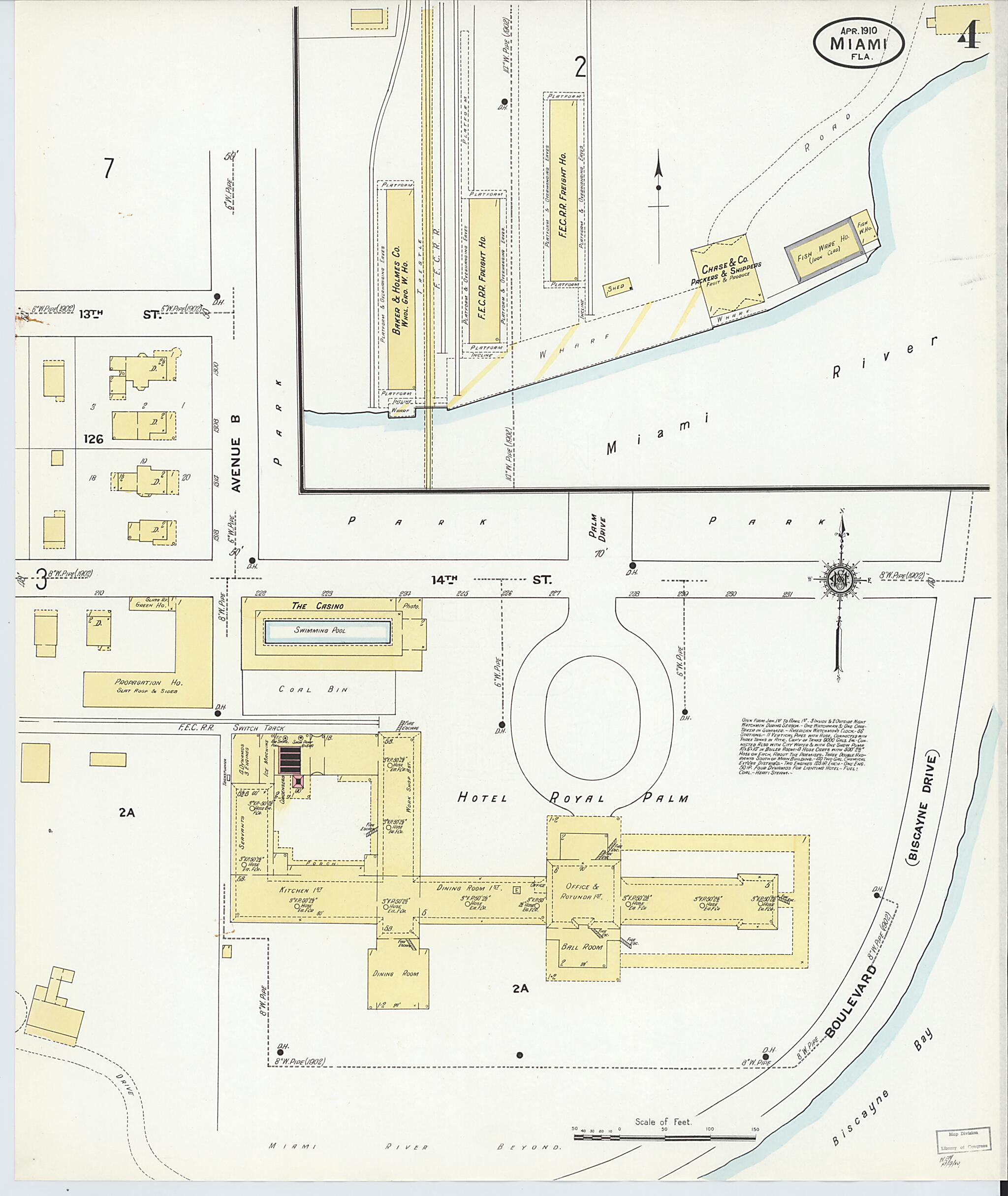 This old map of Miami, Dade County, Florida was created by Sanborn Map Company in 1910