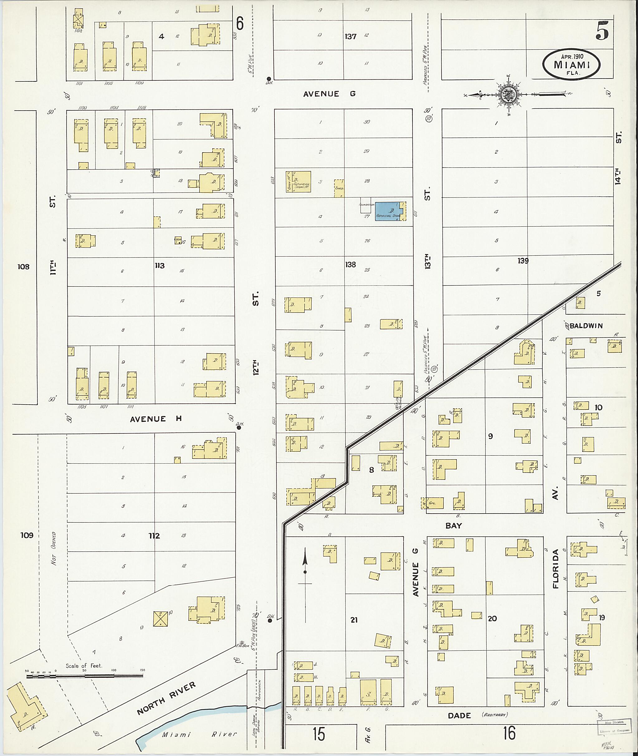 This old map of Miami, Dade County, Florida was created by Sanborn Map Company in 1910