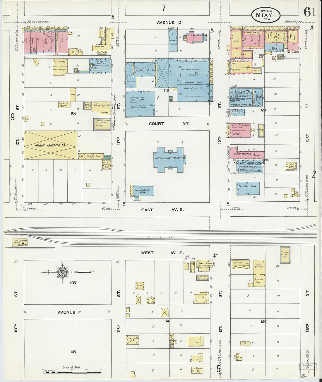This old map of Miami, Dade County, Florida was created by Sanborn Map Company in 1910
