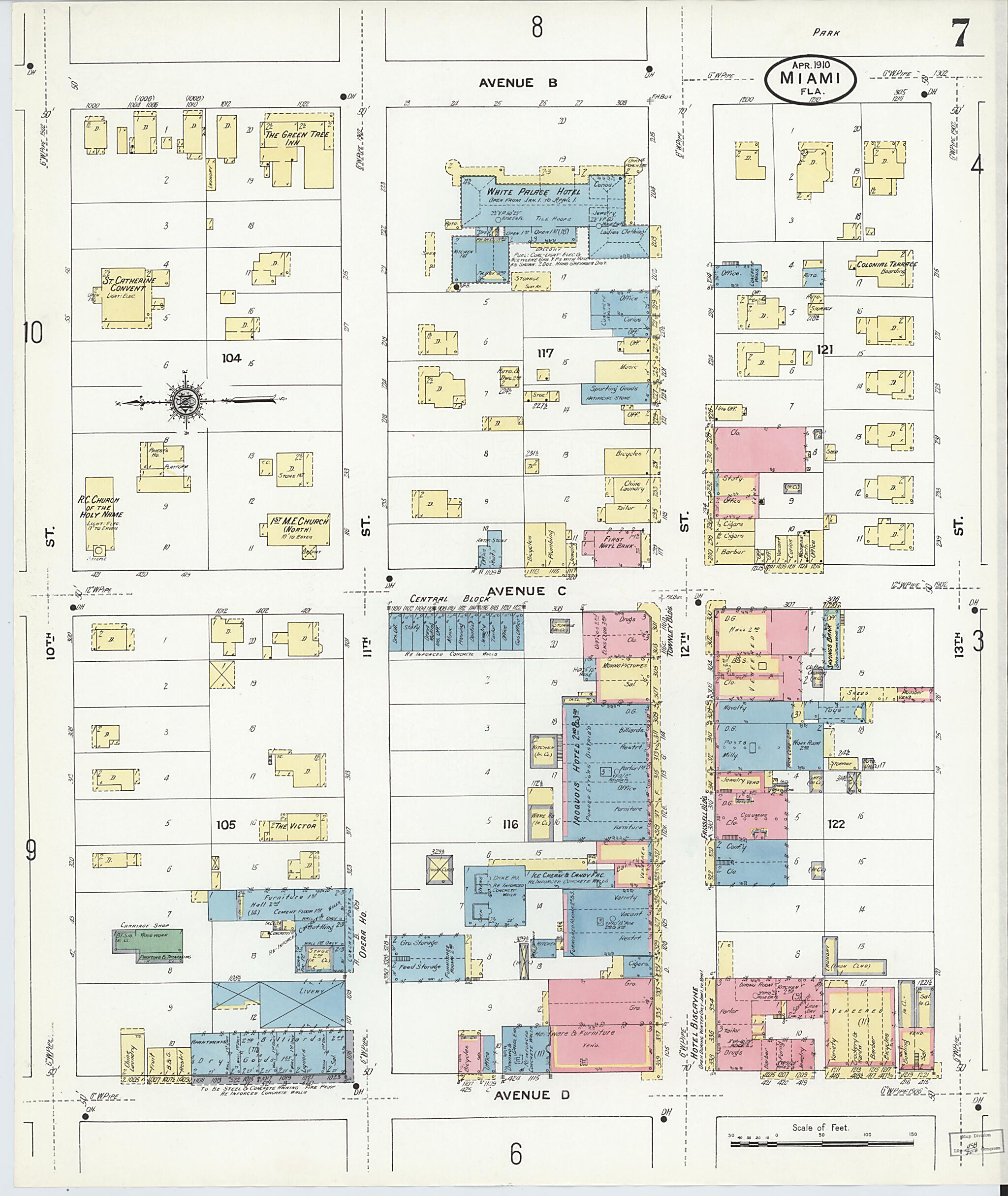 This old map of Miami, Dade County, Florida was created by Sanborn Map Company in 1910