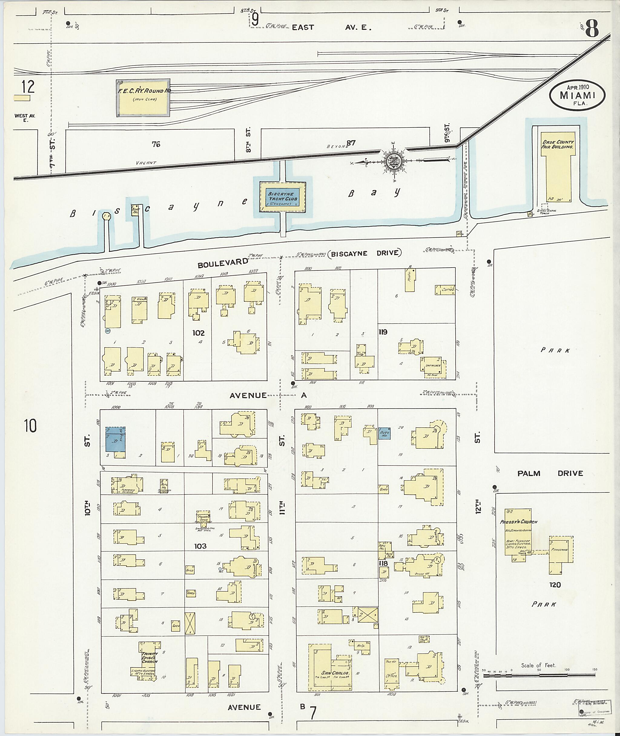 This old map of Miami, Dade County, Florida was created by Sanborn Map Company in 1910