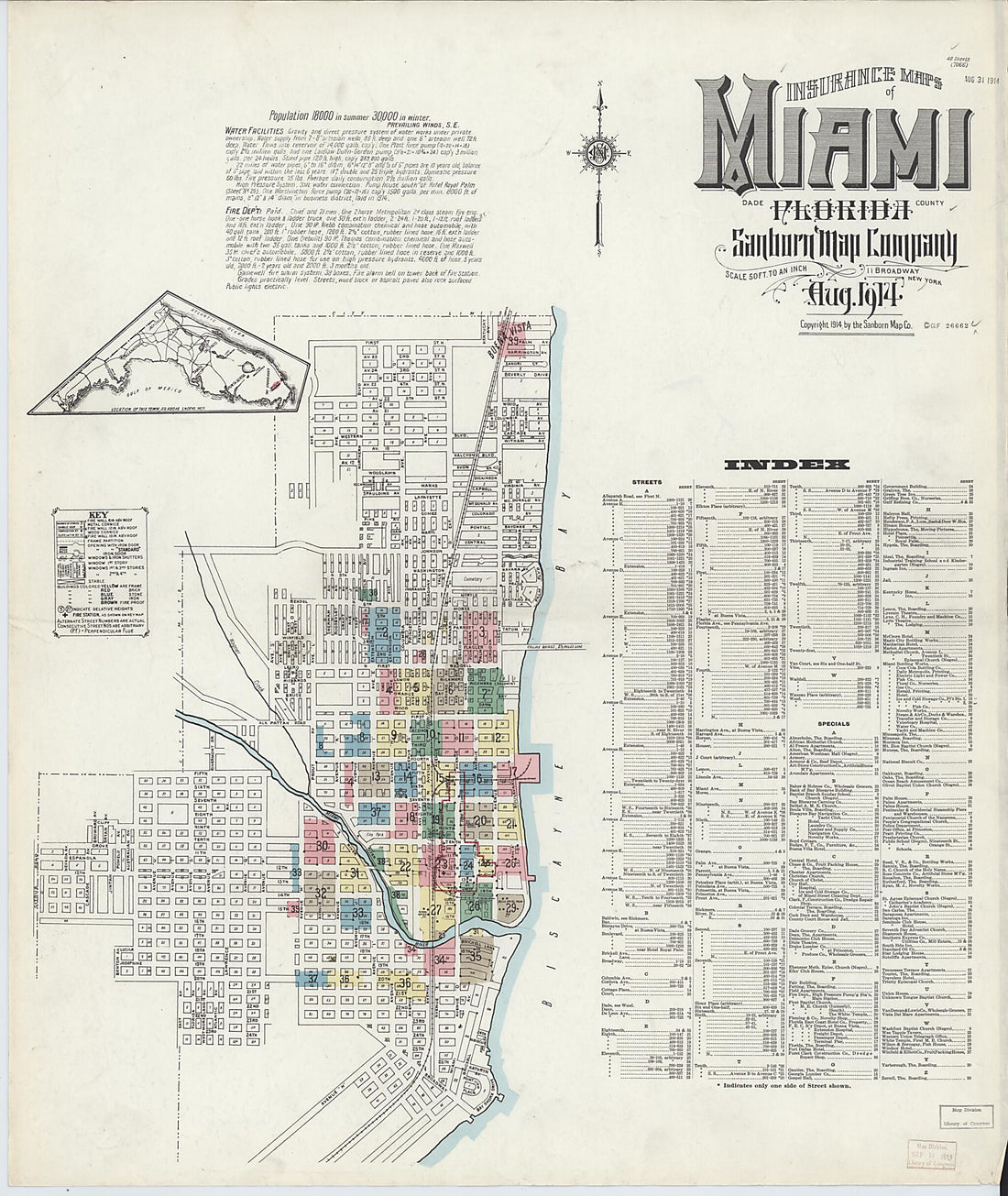 This old map of Miami, Dade County, Florida was created by Sanborn Map Company in 1914