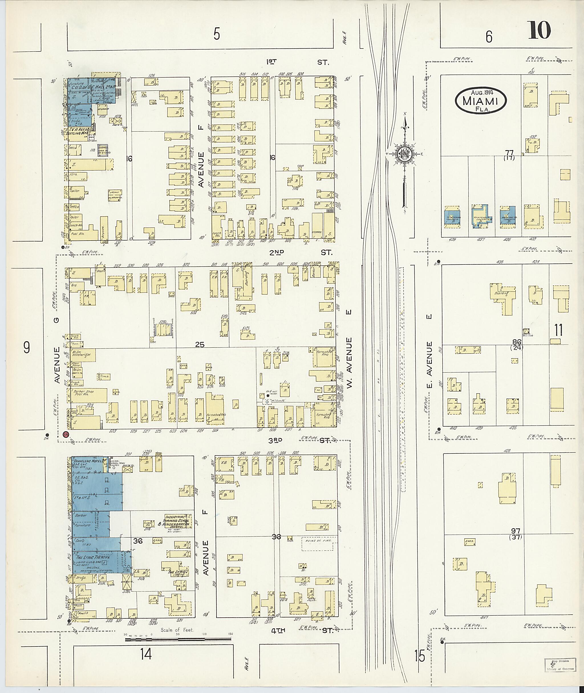 This old map of Miami, Dade County, Florida was created by Sanborn Map Company in 1914