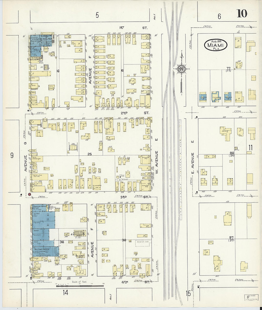 This old map of Miami, Dade County, Florida was created by Sanborn Map Company in 1914