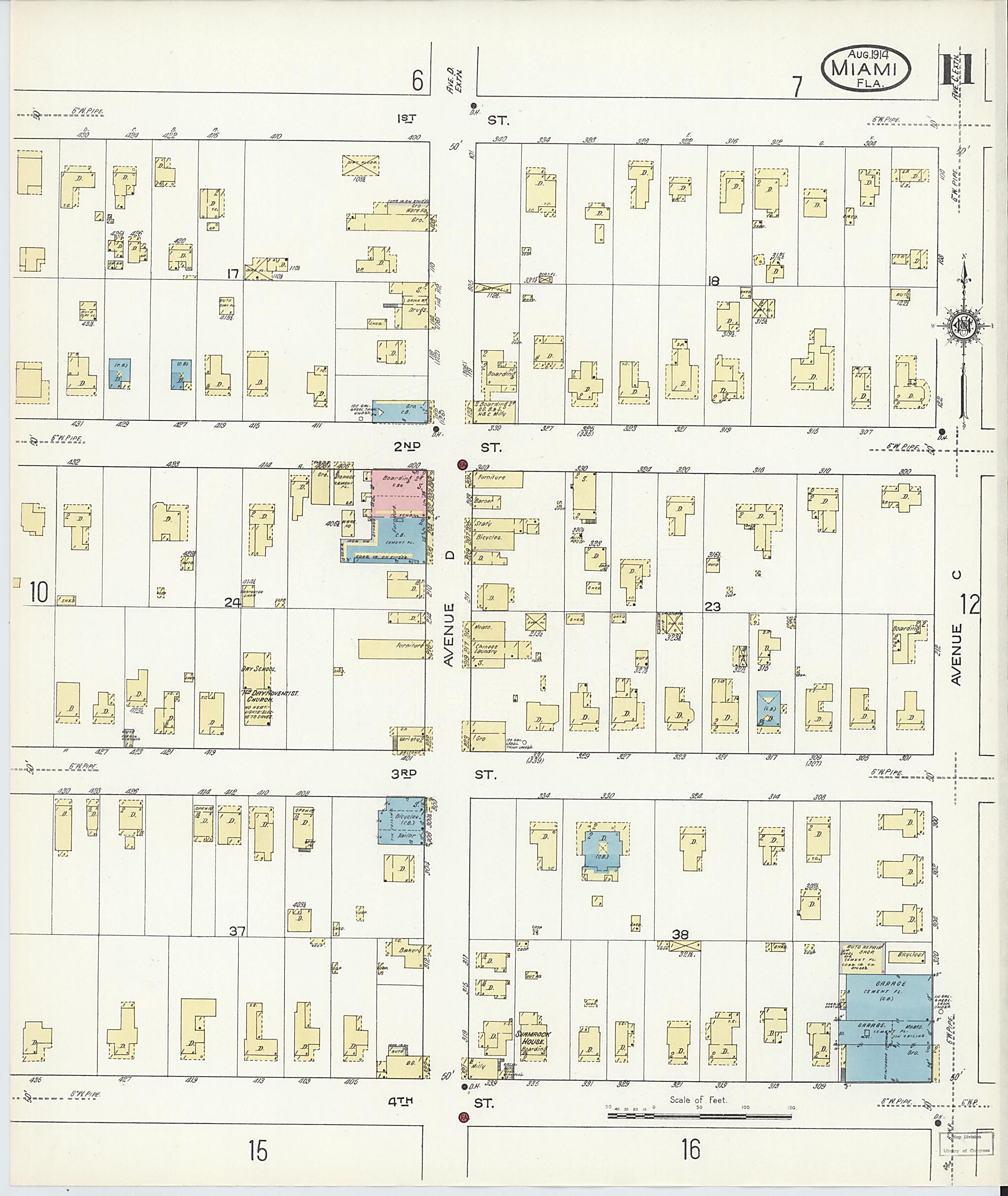 This old map of Miami, Dade County, Florida was created by Sanborn Map Company in 1914