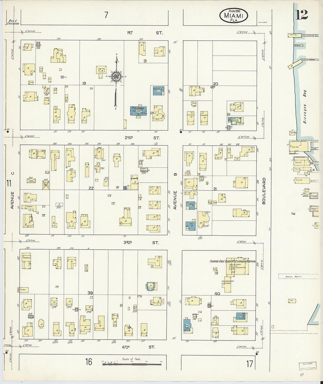 This old map of Miami, Dade County, Florida was created by Sanborn Map Company in 1914