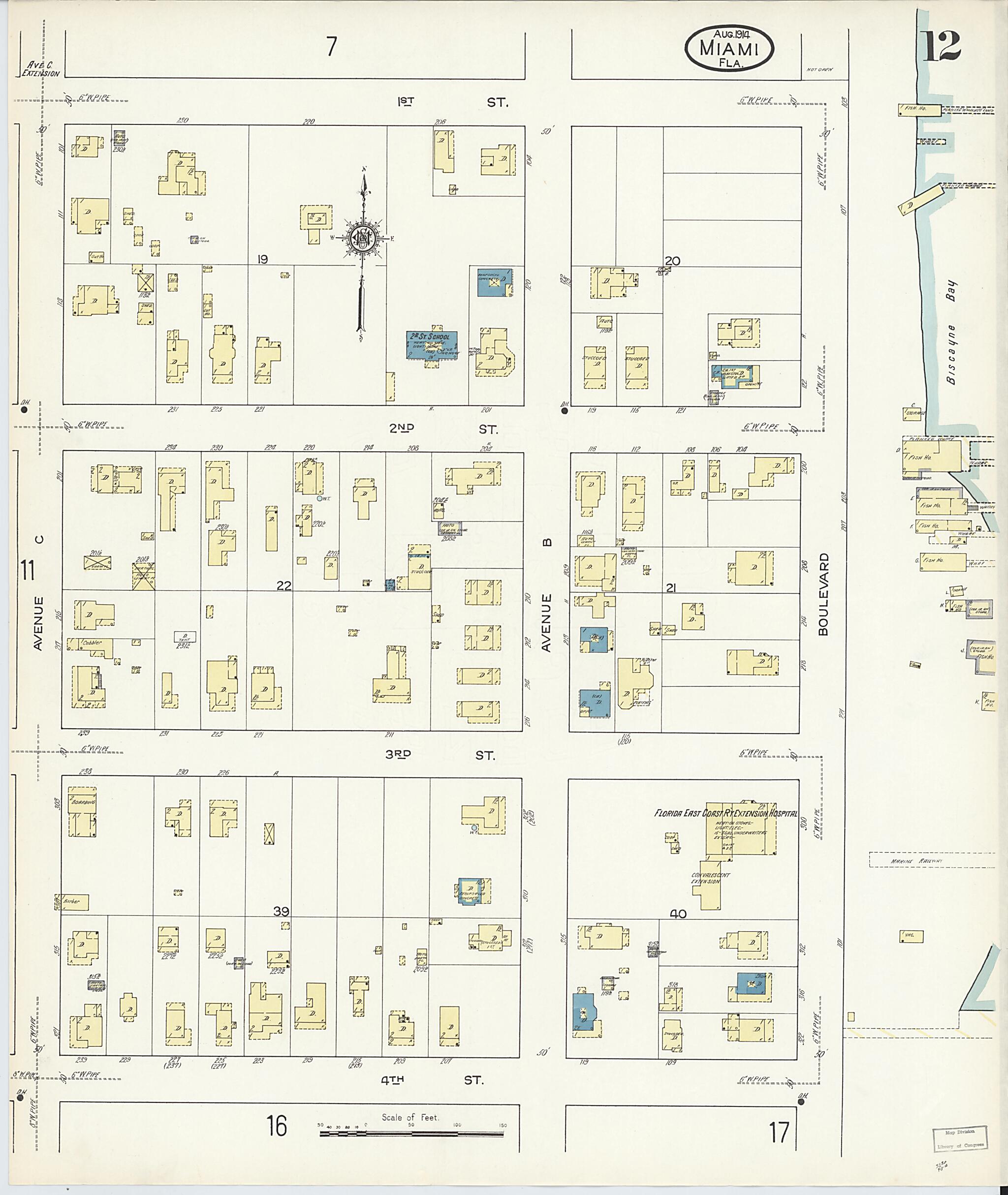 This old map of Miami, Dade County, Florida was created by Sanborn Map Company in 1914