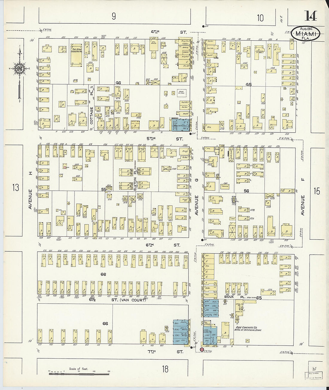 This old map of Miami, Dade County, Florida was created by Sanborn Map Company in 1914