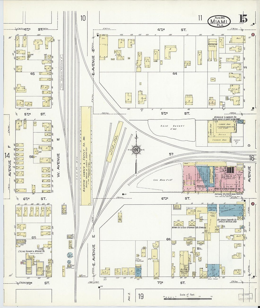 This old map of Miami, Dade County, Florida was created by Sanborn Map Company in 1914