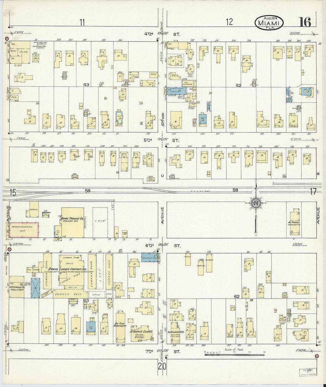 This old map of Miami, Dade County, Florida was created by Sanborn Map Company in 1914