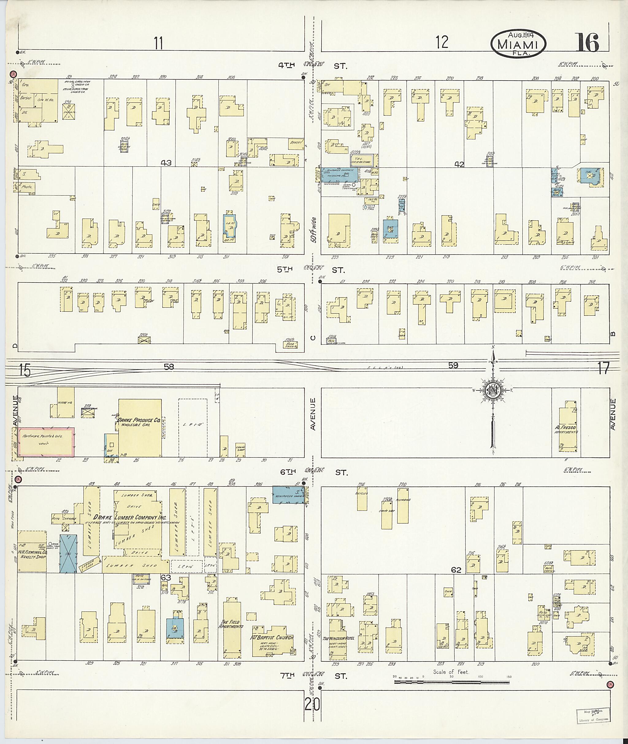 This old map of Miami, Dade County, Florida was created by Sanborn Map Company in 1914