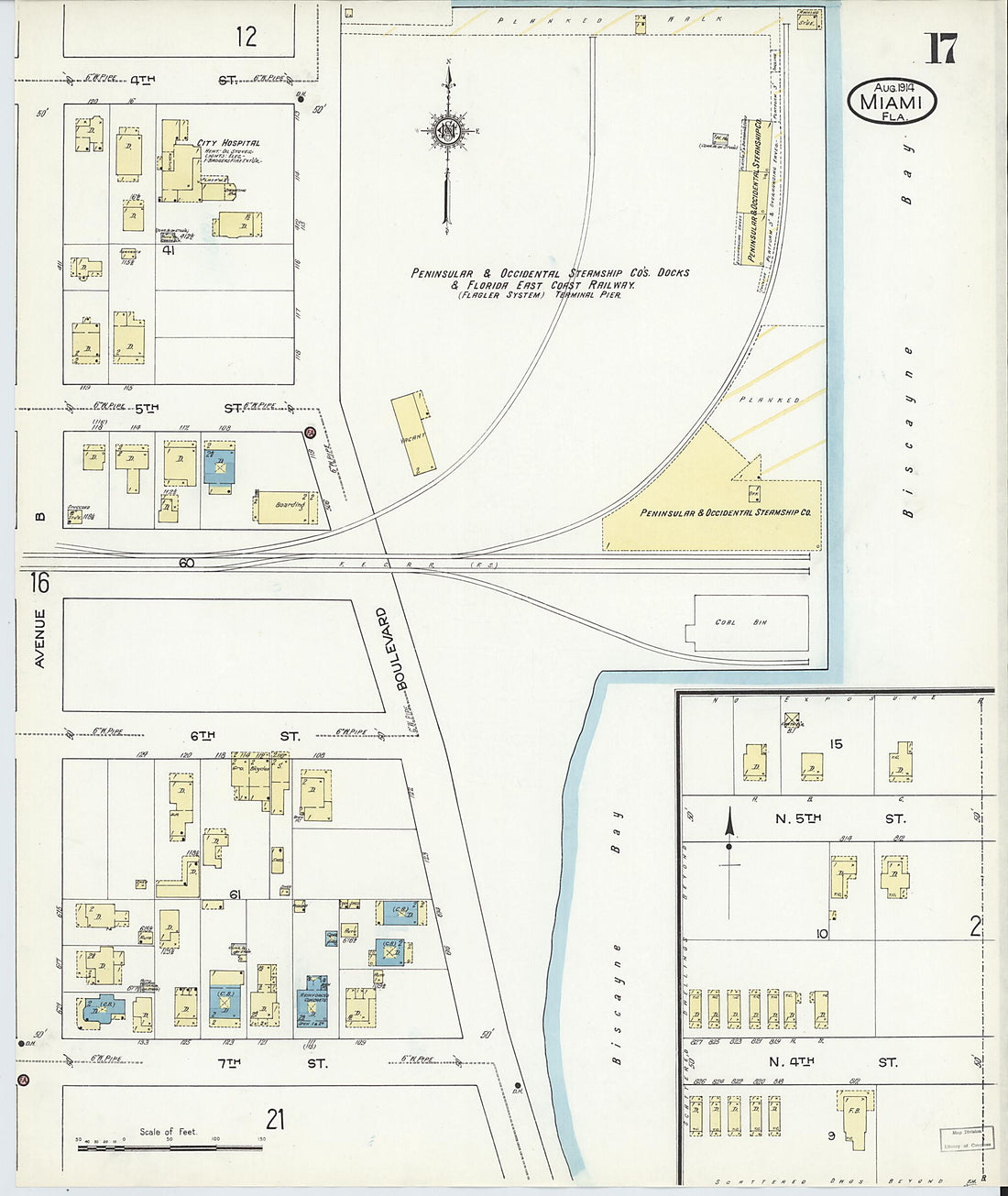 This old map of Miami, Dade County, Florida was created by Sanborn Map Company in 1914