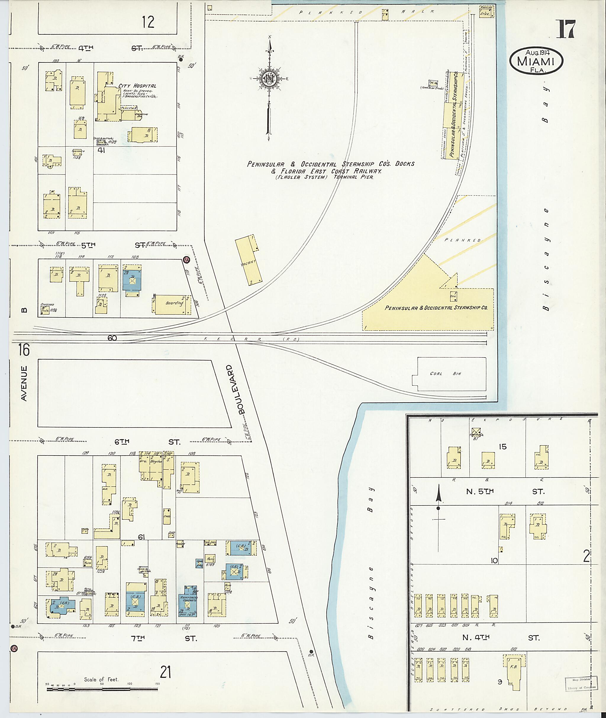 This old map of Miami, Dade County, Florida was created by Sanborn Map Company in 1914