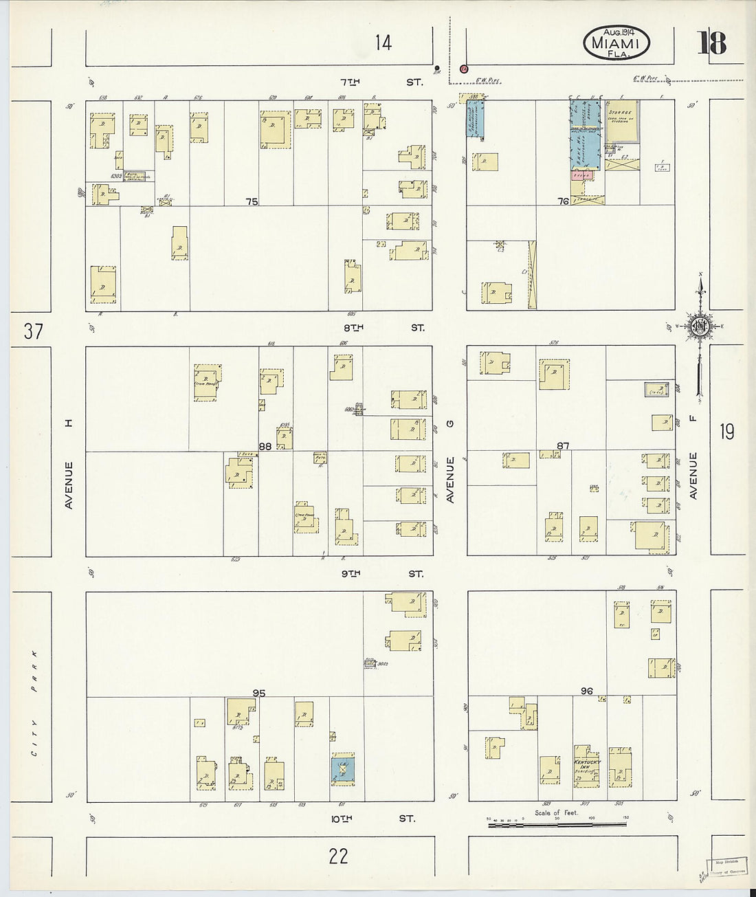 This old map of Miami, Dade County, Florida was created by Sanborn Map Company in 1914