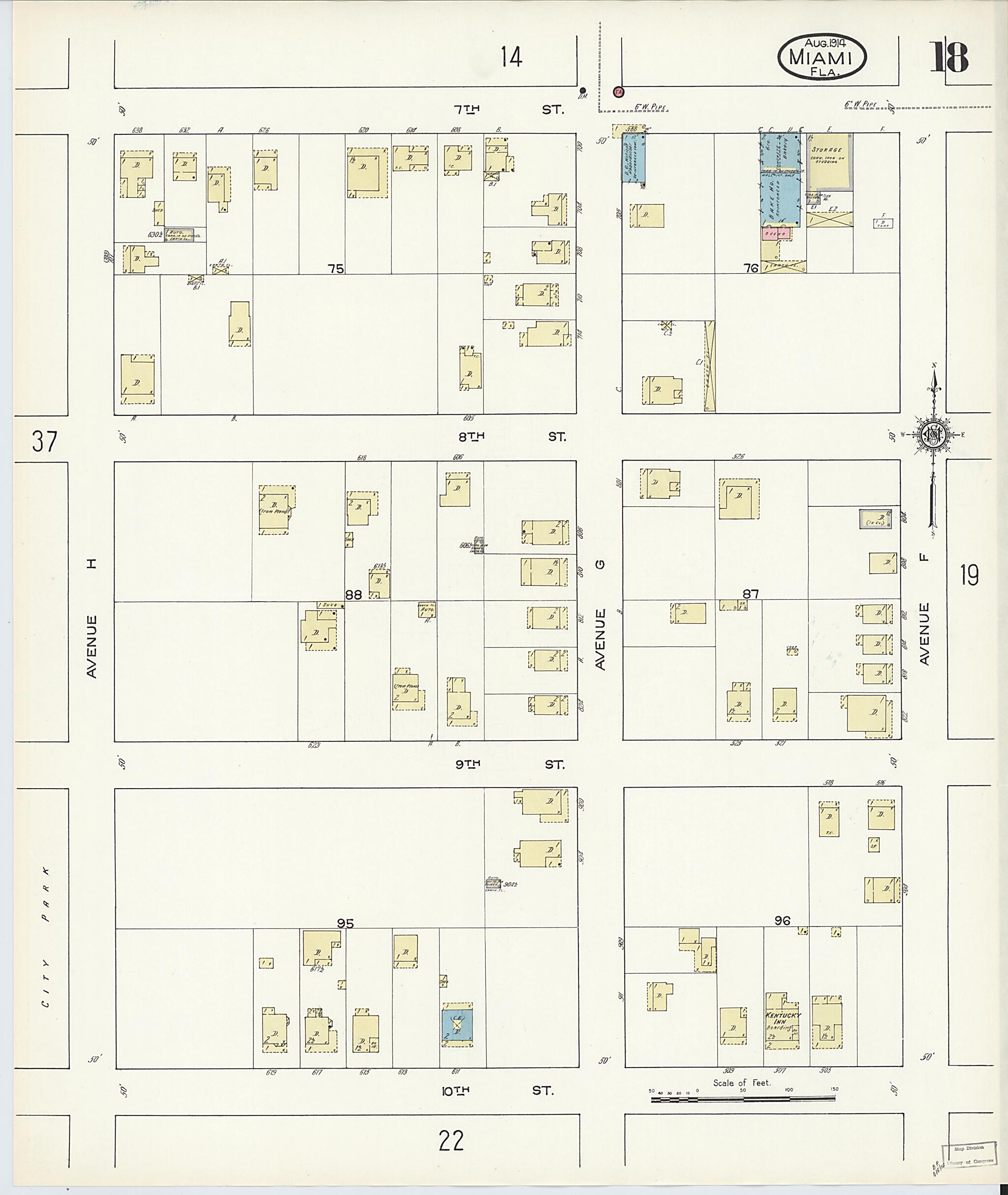 This old map of Miami, Dade County, Florida was created by Sanborn Map Company in 1914