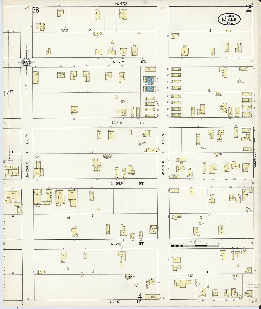 This old map of Miami, Dade County, Florida was created by Sanborn Map Company in 1914